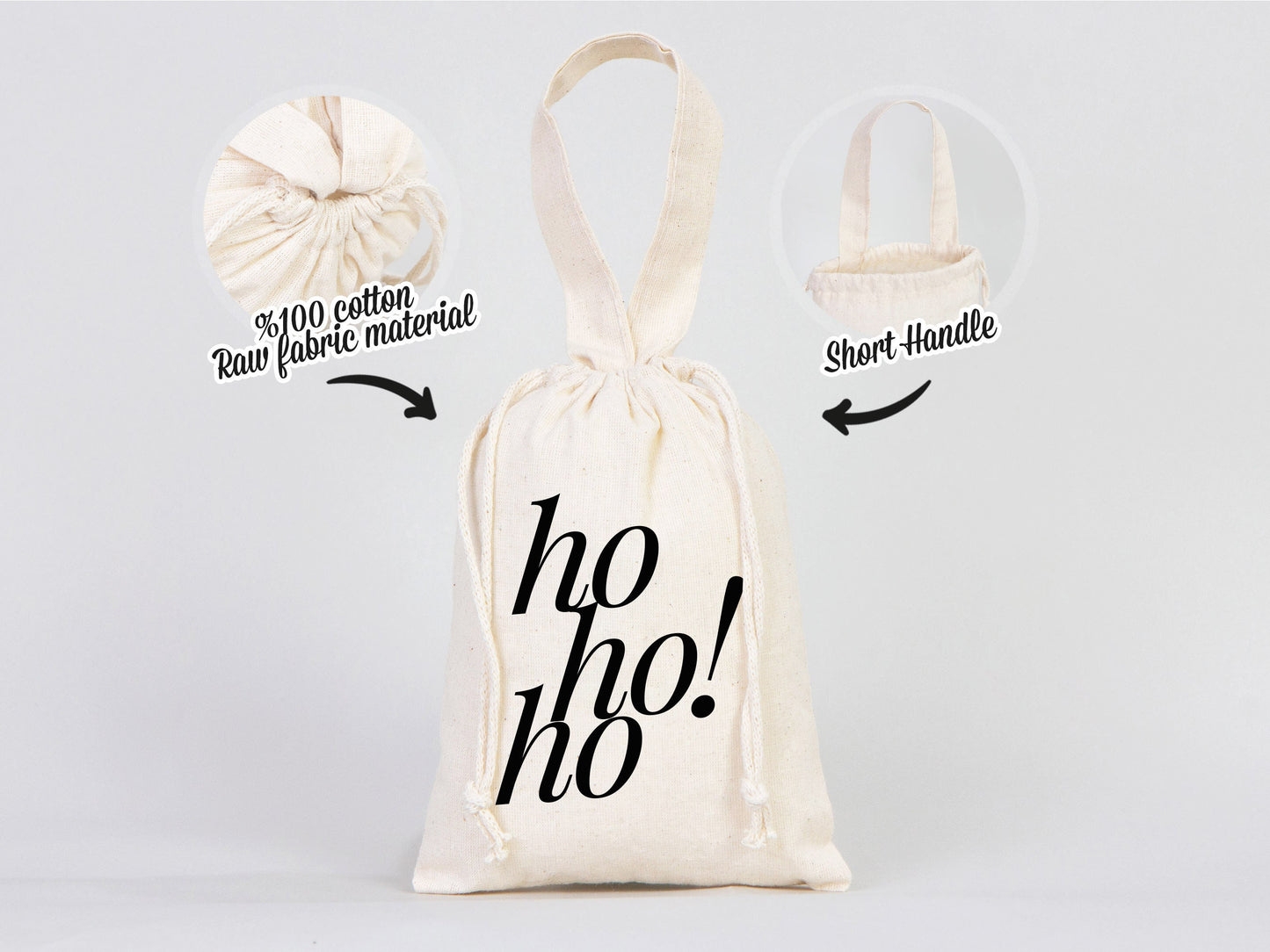 Ho Ho Ho! Christmas Tote Bags - 6"W x 8"H (15.5 cm x 20 cm) Custom Family or Company Bags - Add Your Logo & Text - Personalized Cotton Bags