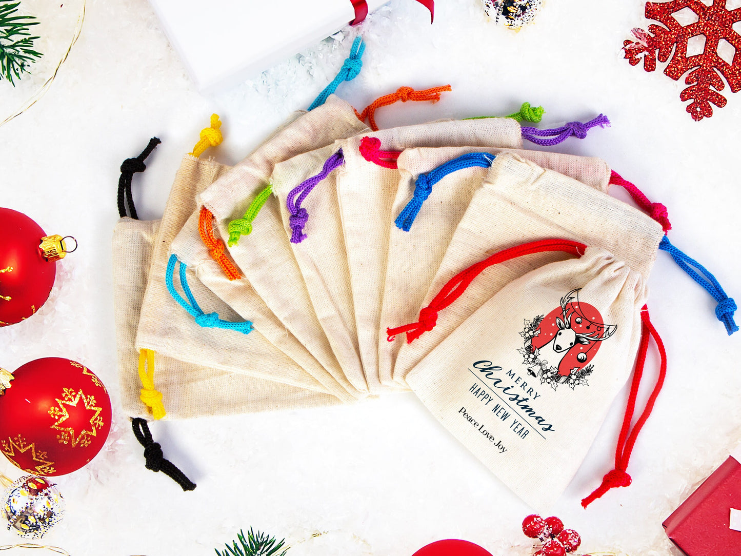 Merry Christmas Gift Bags, Custom Family or Company Gift Bags, You Can Add Logo & Text, Personalized Cotton Bags For You, Muslin Bags
