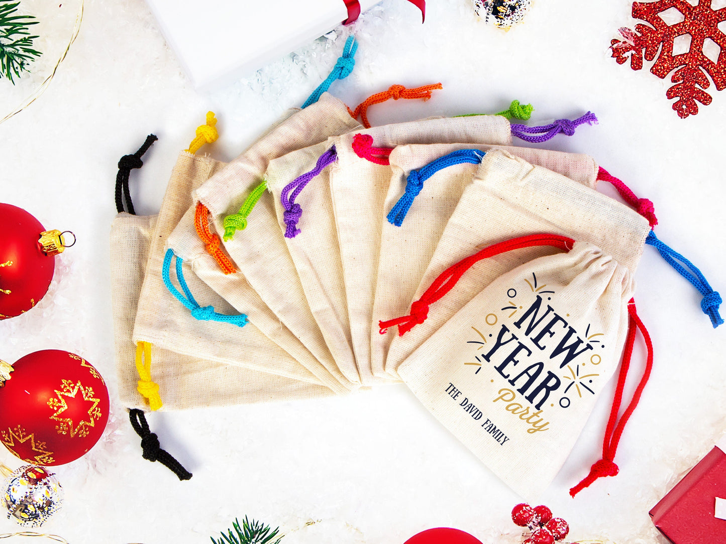 New Year Party Bags, Custom Family or Company Gift Bags, You Can Add Logo & Text, Cotton Personalized Muslin Bags, New Year 2023 Bags