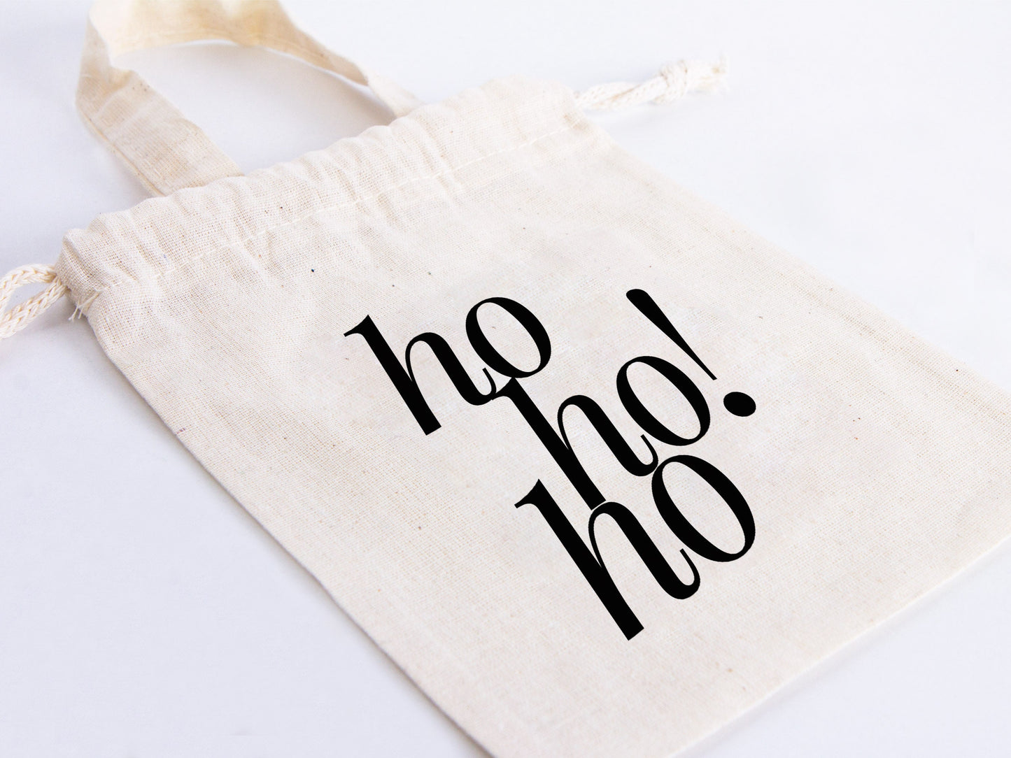 Ho Ho Ho! Christmas Tote Bags - 6"W x 8"H (15.5 cm x 20 cm) Custom Family or Company Bags - Add Your Logo & Text - Personalized Cotton Bags