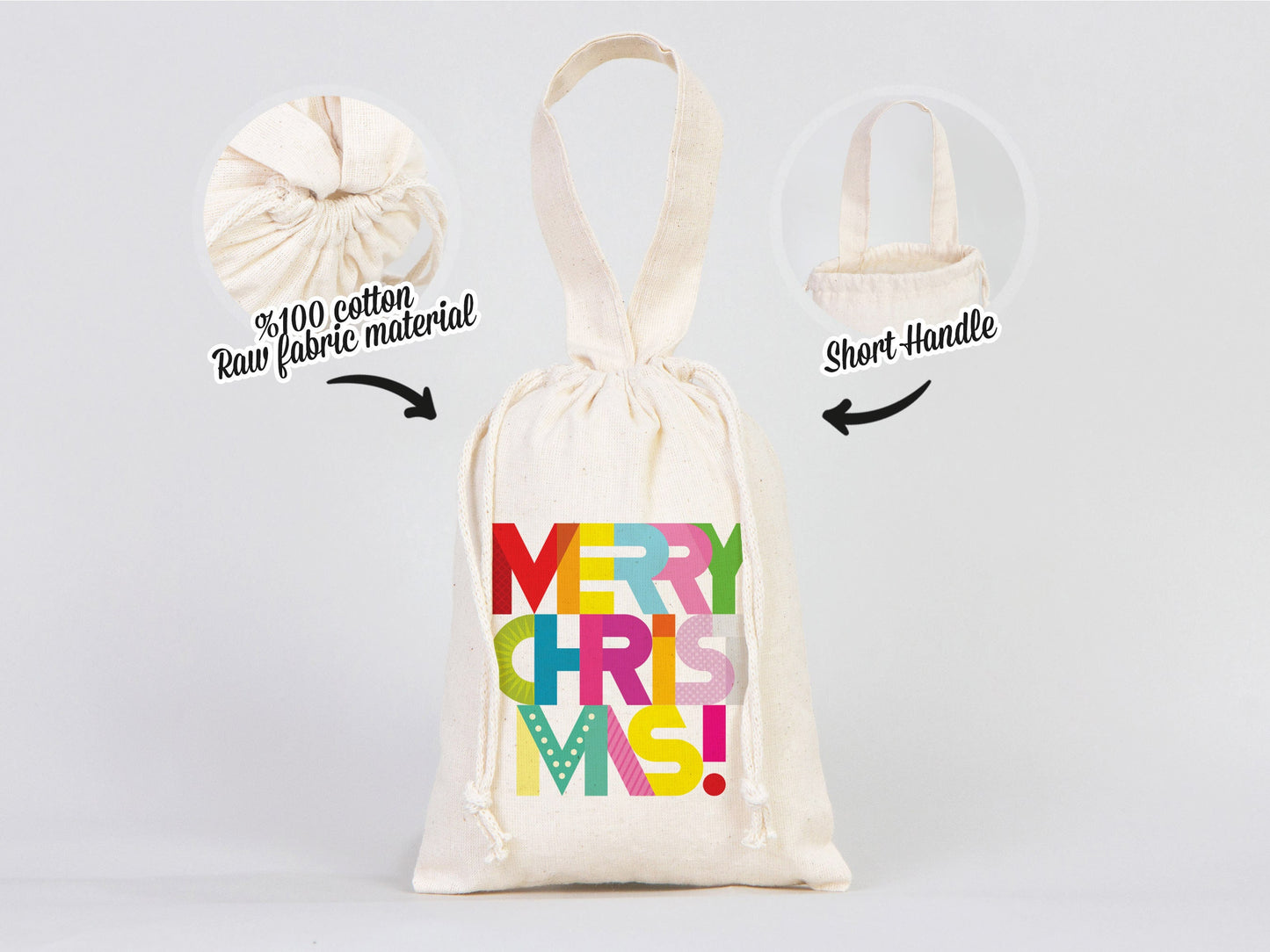 Merry Christmas Favor Bags, 6"W x 8"H (15 cm x 20 cm) Custom Family or Company Bags, Add Logo & Text, Personalized Cotton Bags For You, Promotional, Muslin Bags
