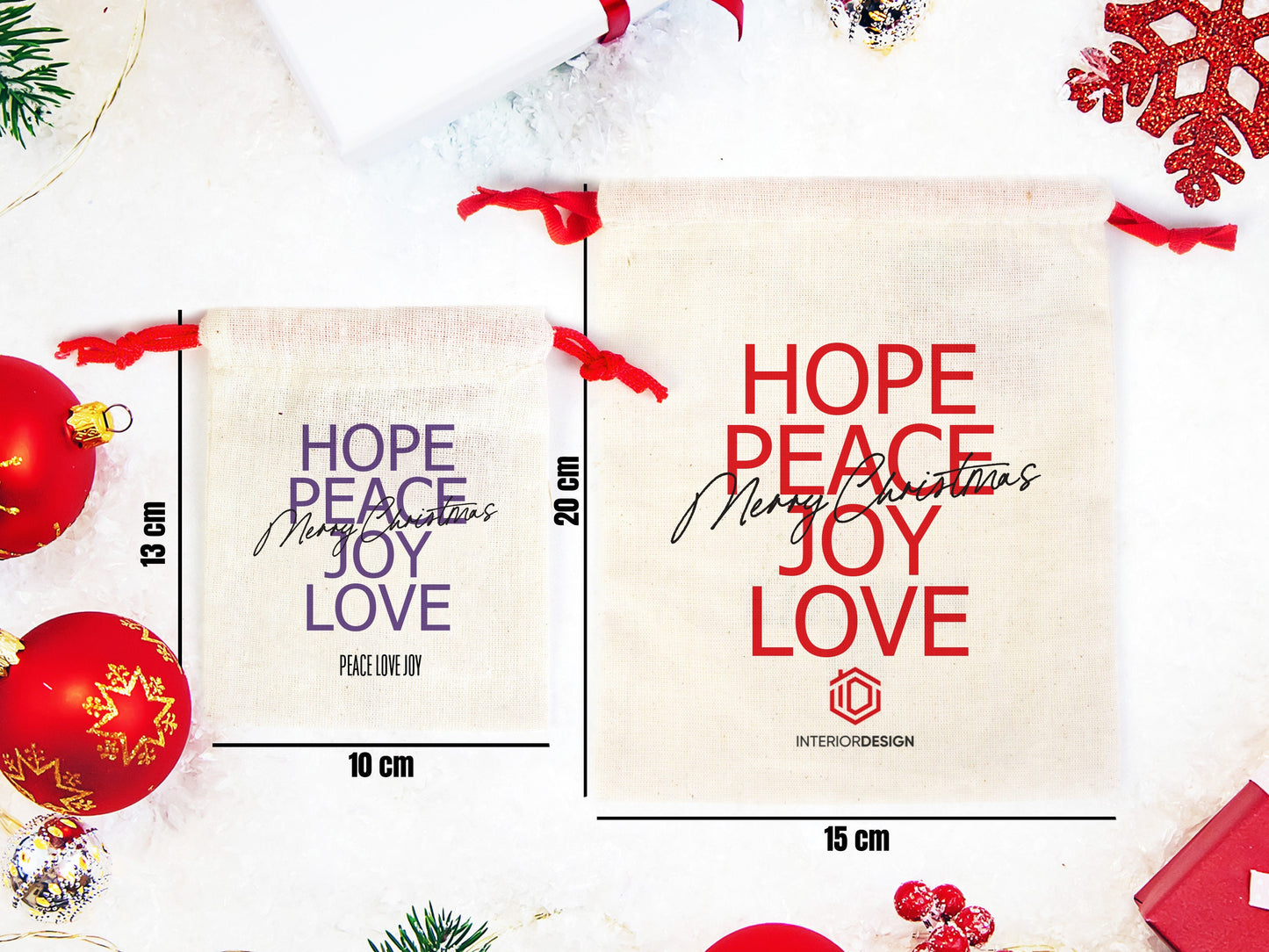 Hope Peace Joy Live Merry Christmas Bags, Custom Family or Company Gift Bags, You Can Add Logo & Text, Cotton Personalized Muslin Bags