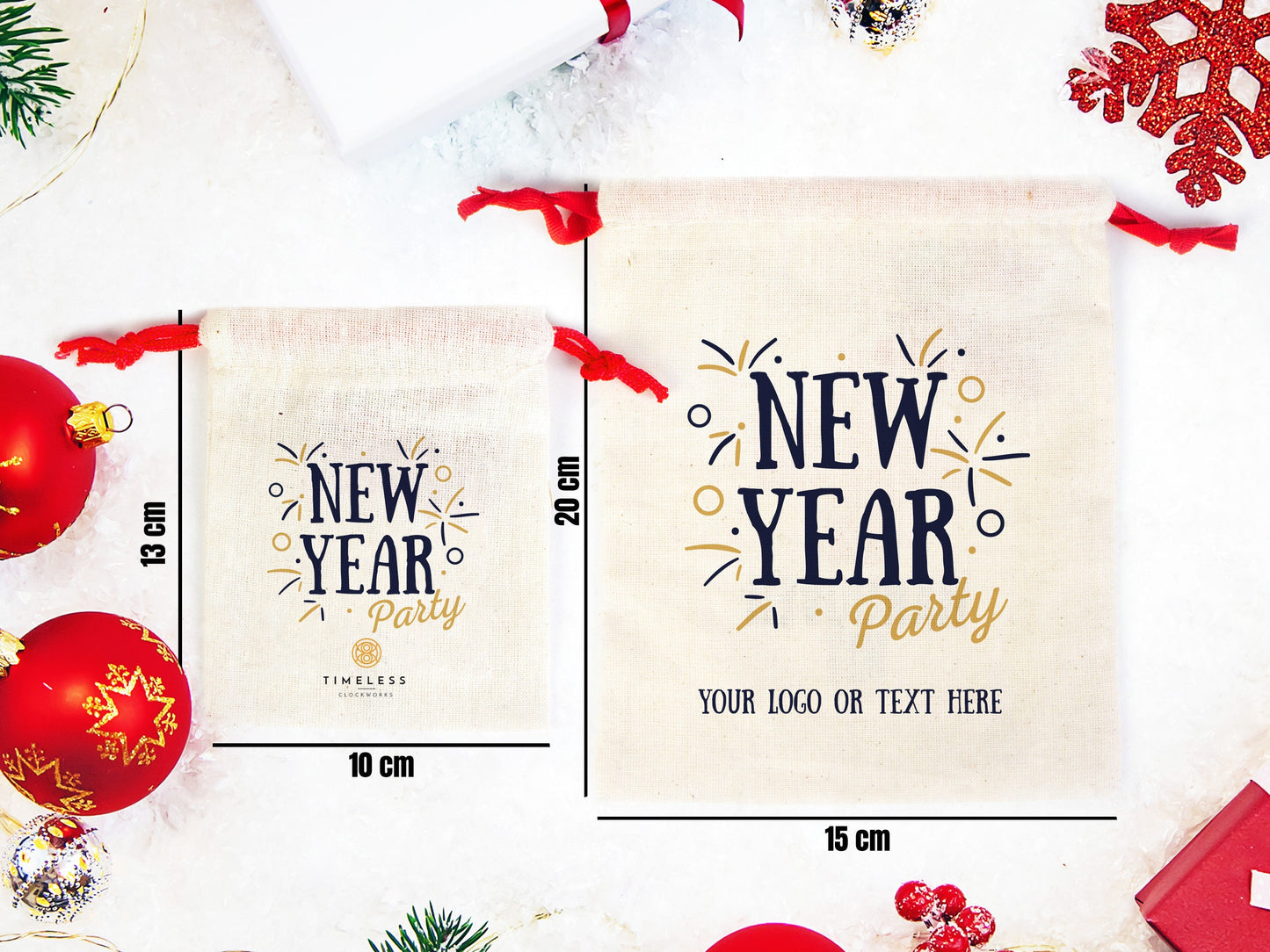 New Year Party Bags, Custom Family or Company Gift Bags, You Can Add Logo & Text, Cotton Personalized Muslin Bags, New Year 2023 Bags