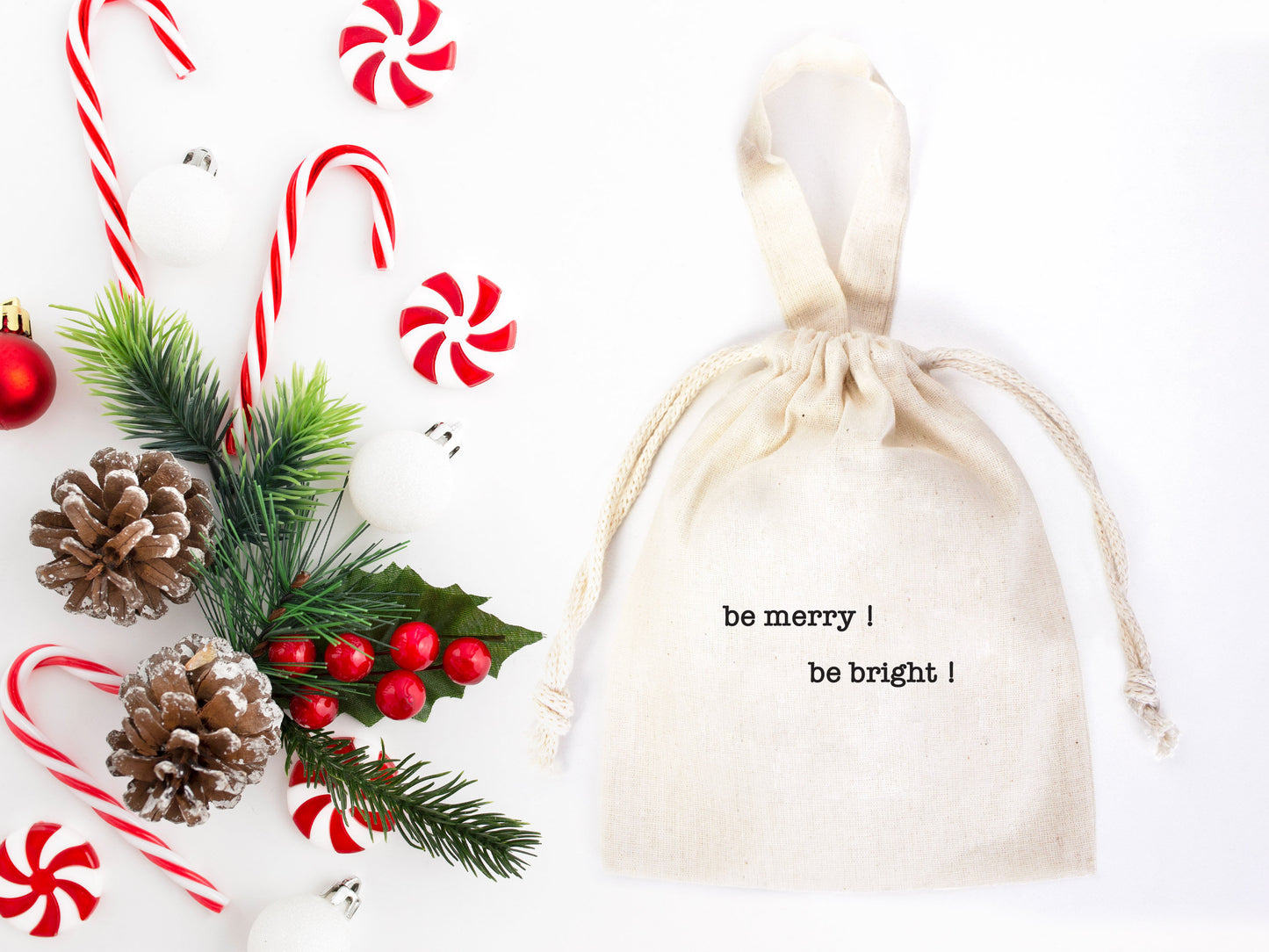 Be Merry, Be Bright Bags - 6"W x 8"H (15 cm x 20 cm) - Custom Family or Company Bags Add Logo & Text