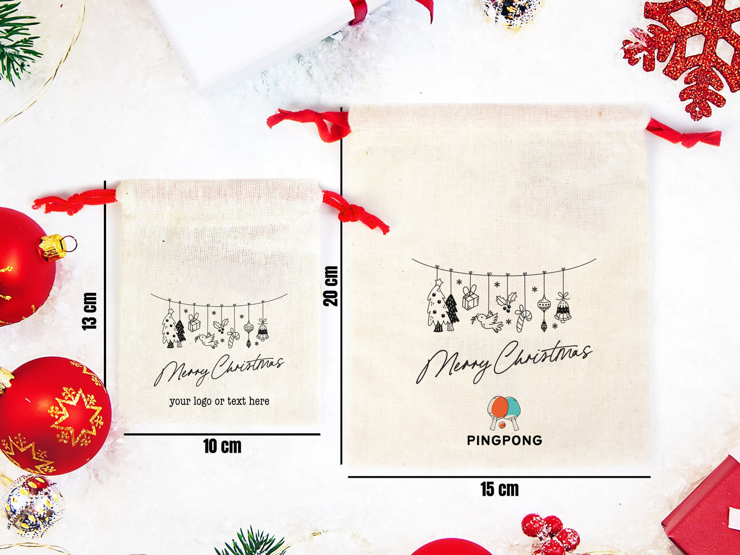 Merry Christmas Bags, Custom Family or Company Gift Bags, Add Logo & Text, Cotton Bags, Personalized Muslin Bags,Christmas Gifts Bag