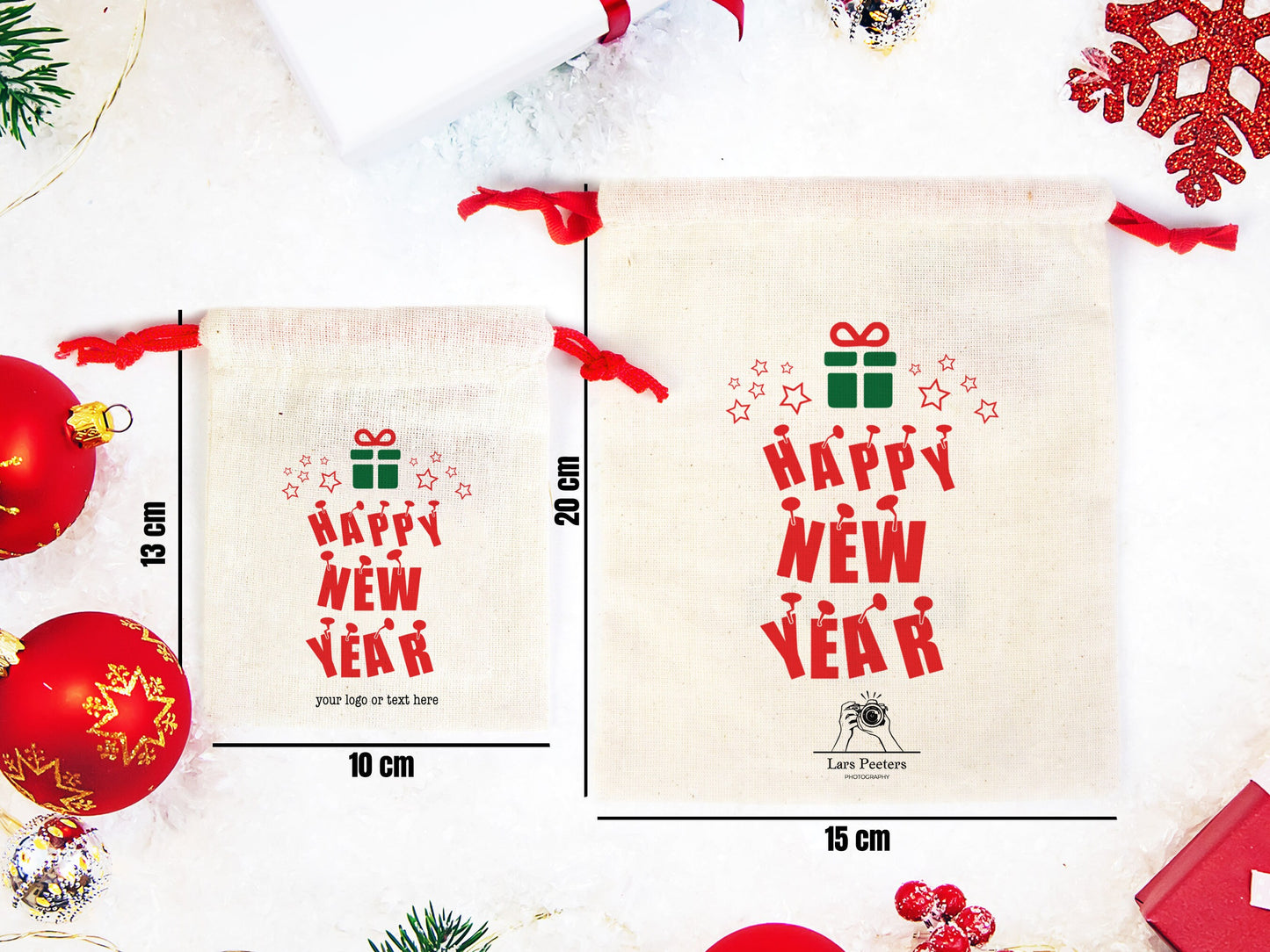 Colorful Happy New Year Bags - Personalized Cotton Pouch Gifts | Custom Drawstring Rope - Wholesale Bags