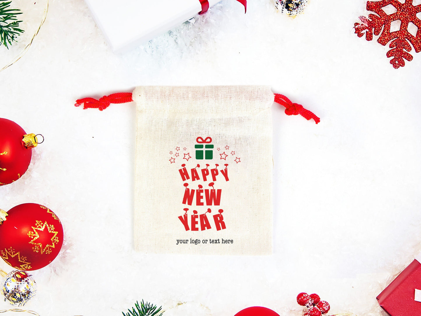 Colorful Happy New Year Bags - Personalized Cotton Pouch Gifts | Custom Drawstring Rope - Wholesale Bags