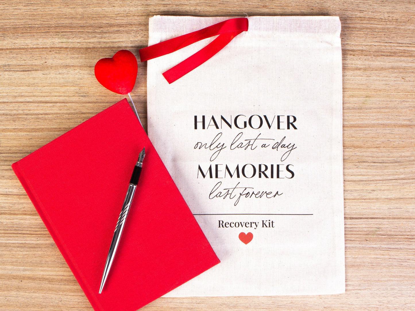 Hangover Only Last A Day Memories Last Forever Bags, Red Ribbon bags, Wedding Recovery Kit Hen Party Bachelorette Birthday Party