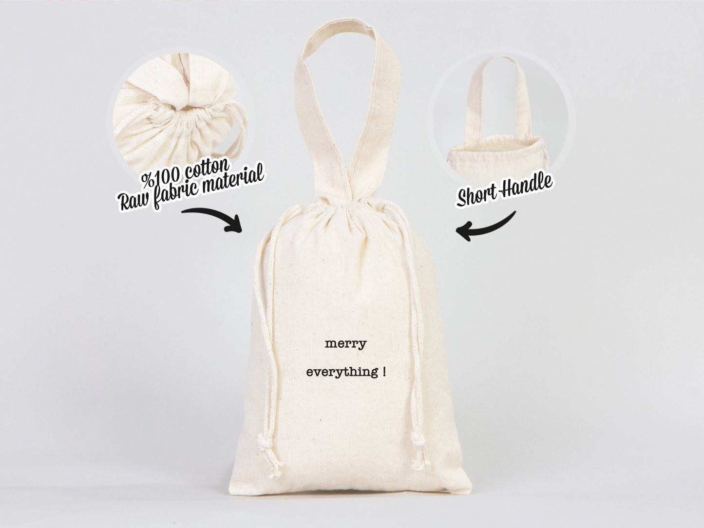 Merry Christmas And New Year Bags, 6"W x 8"H (15 cm x 20 cm) Custom Family or Company Bags, Add Logo & Text, Personalized Cotton Bags For You