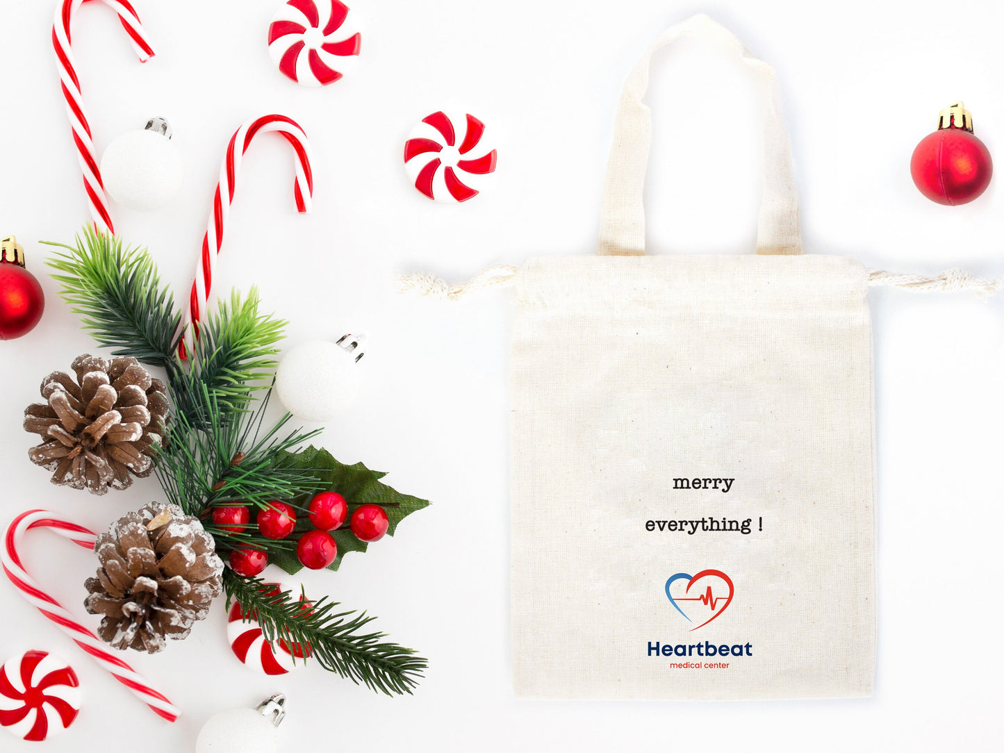 Merry Christmas And New Year Bags, 6"W x 8"H (15 cm x 20 cm) Custom Family or Company Bags, Add Logo & Text, Personalized Cotton Bags For You