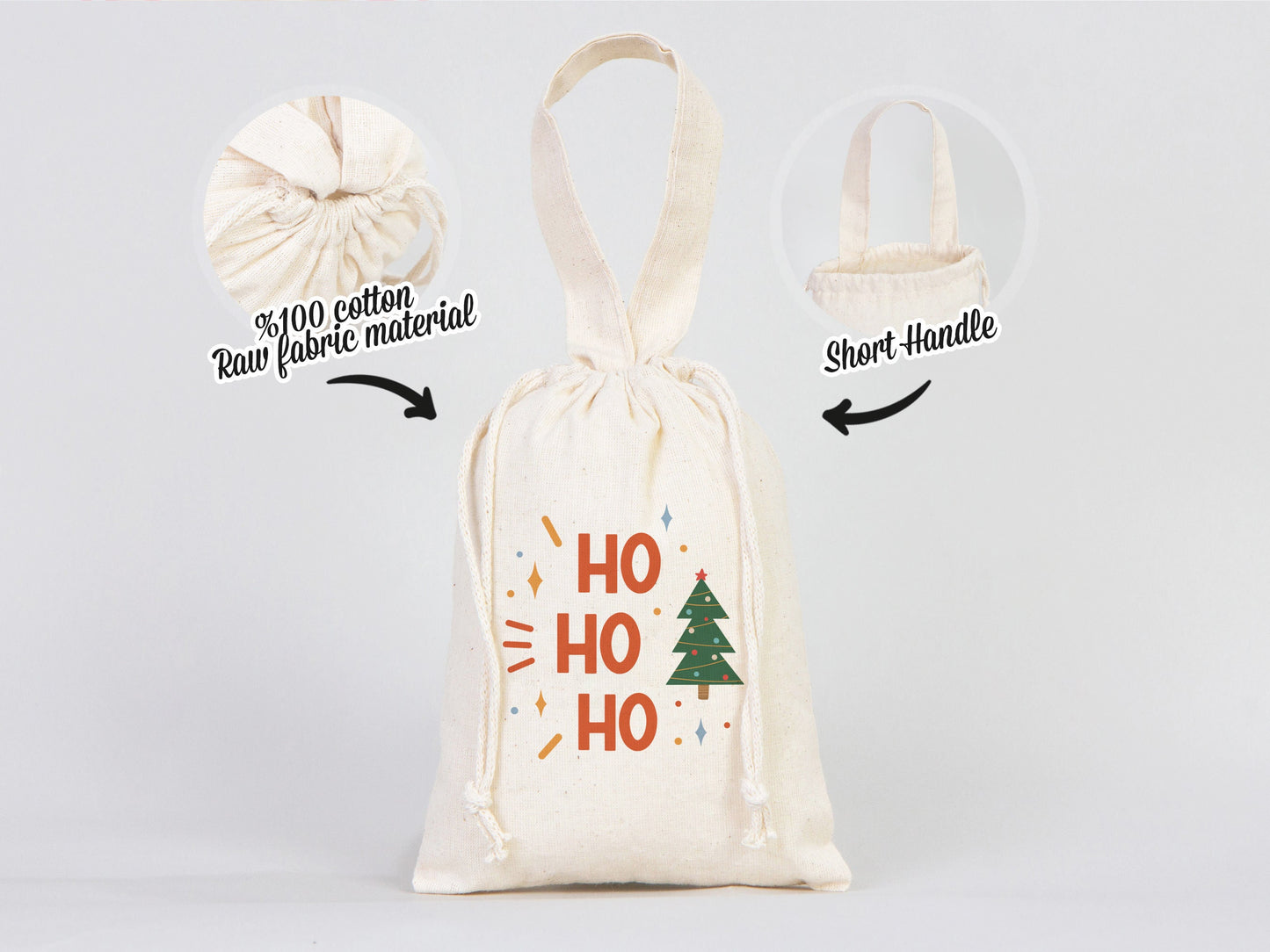 Customizable Ho Ho Ho Christmas Bags - 6" W x 8" H (15,5cm x 20 cm) Personalized Gift Bags for Happy New Year - Add Logo & Text
