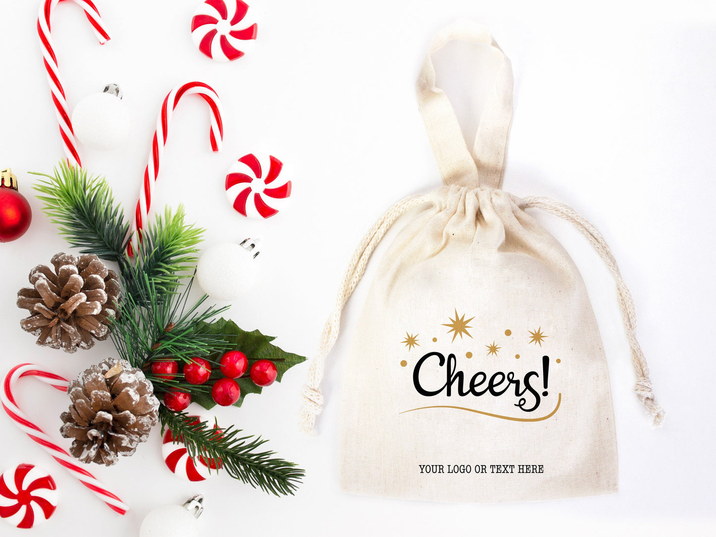 Custom Cheers Christmas Bags - 6"W x 8"H (15.5 cm x 20 cm) - Personalized Family or Company Bags - Bachelorette Party Gift - Happy New Year Bag