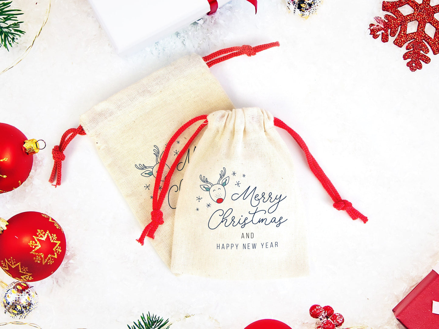 Merry Christmas Bags, Colorful Drawstring, Custom Print, Personalized Cotton Bags, Muslin Bags,Drawstign Pouch Bag, Gift Bag
