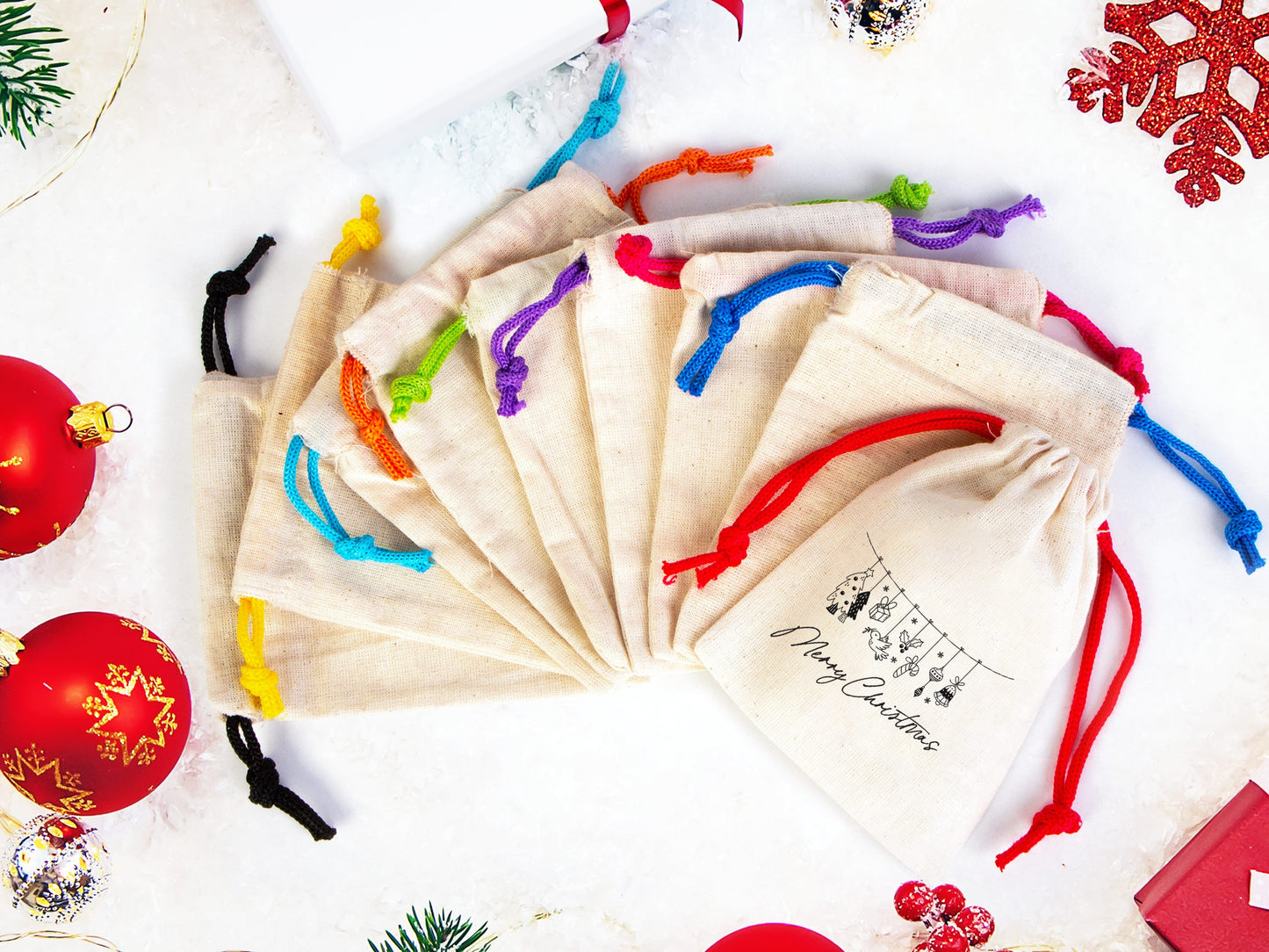 Merry Christmas Bags, Custom Family or Company Gift Bags, Add Logo & Text, Cotton Bags, Personalized Muslin Bags,Christmas Gifts Bag