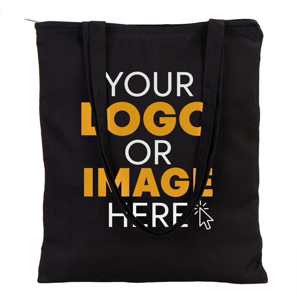 Black Tote Bags With Zip, 14"W x 16"H (35 cm x 40 cm) - Custom Tote Bags With Your Logo - Custom Promotional Bags