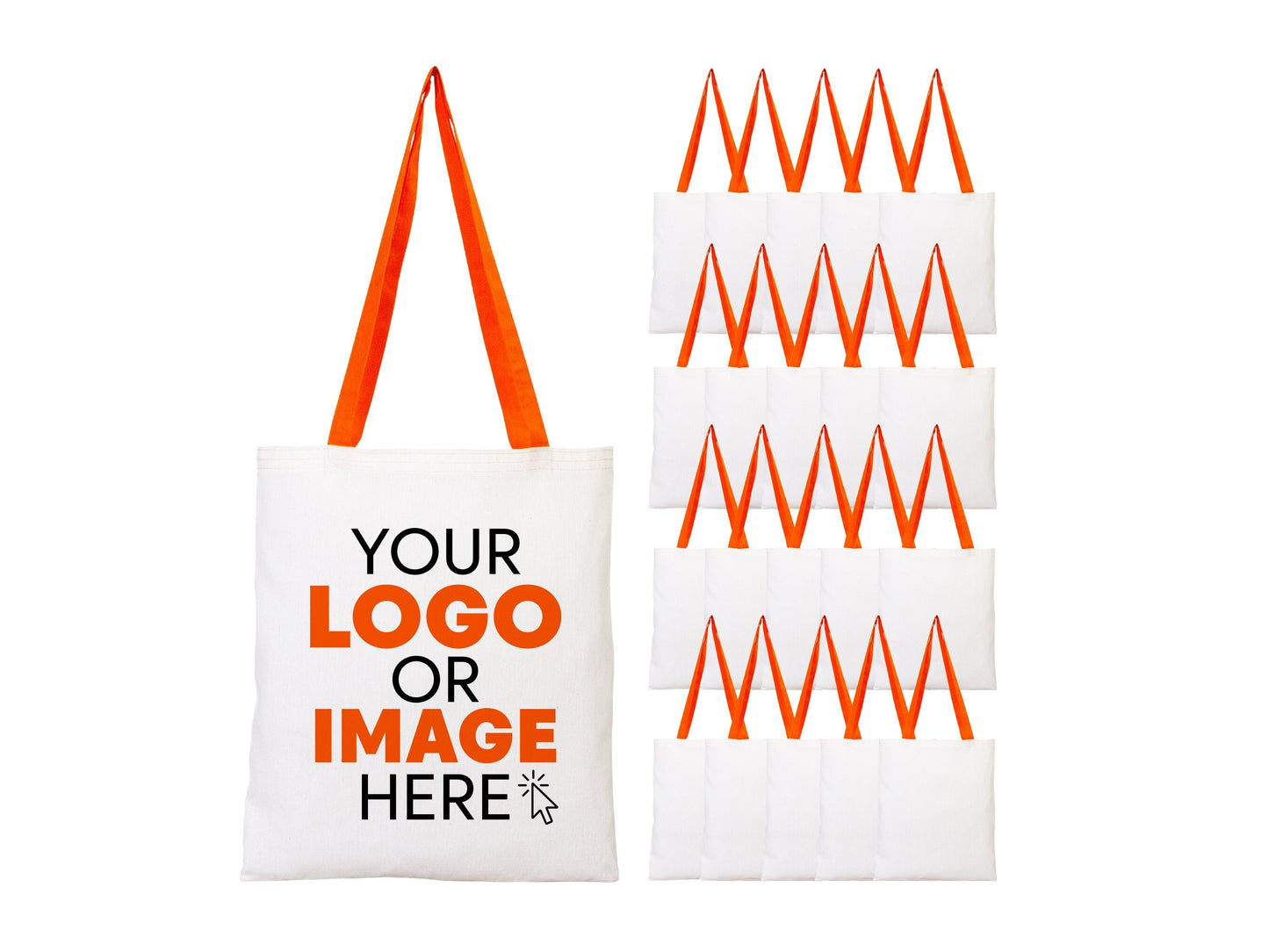 Wholesale Custom Cotton Tote Bags with Orange Handles, 16"W x 14"H (40 cm x 35 cm) Personalization, Promotional İtems, Grocery Reusable Bags, Logo, Wedding Gift