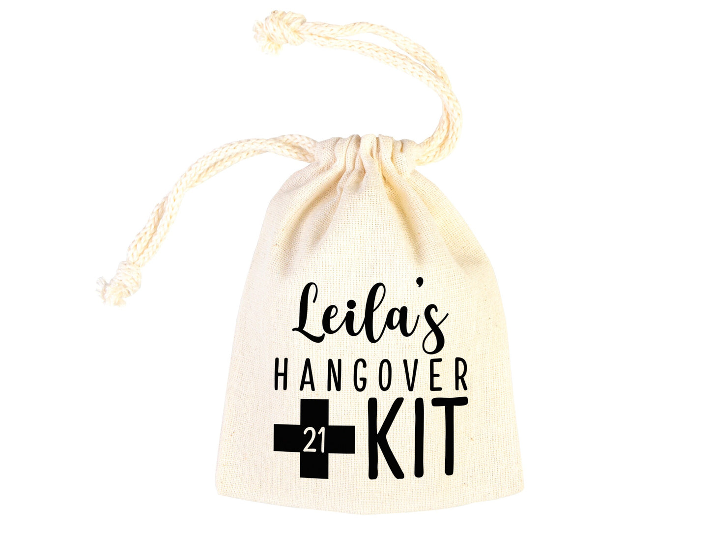 Birthday Hangover kit Bags, Recovery Kit Party Custom Name Print, Organic Cotton Drawstring Pouchs Bag