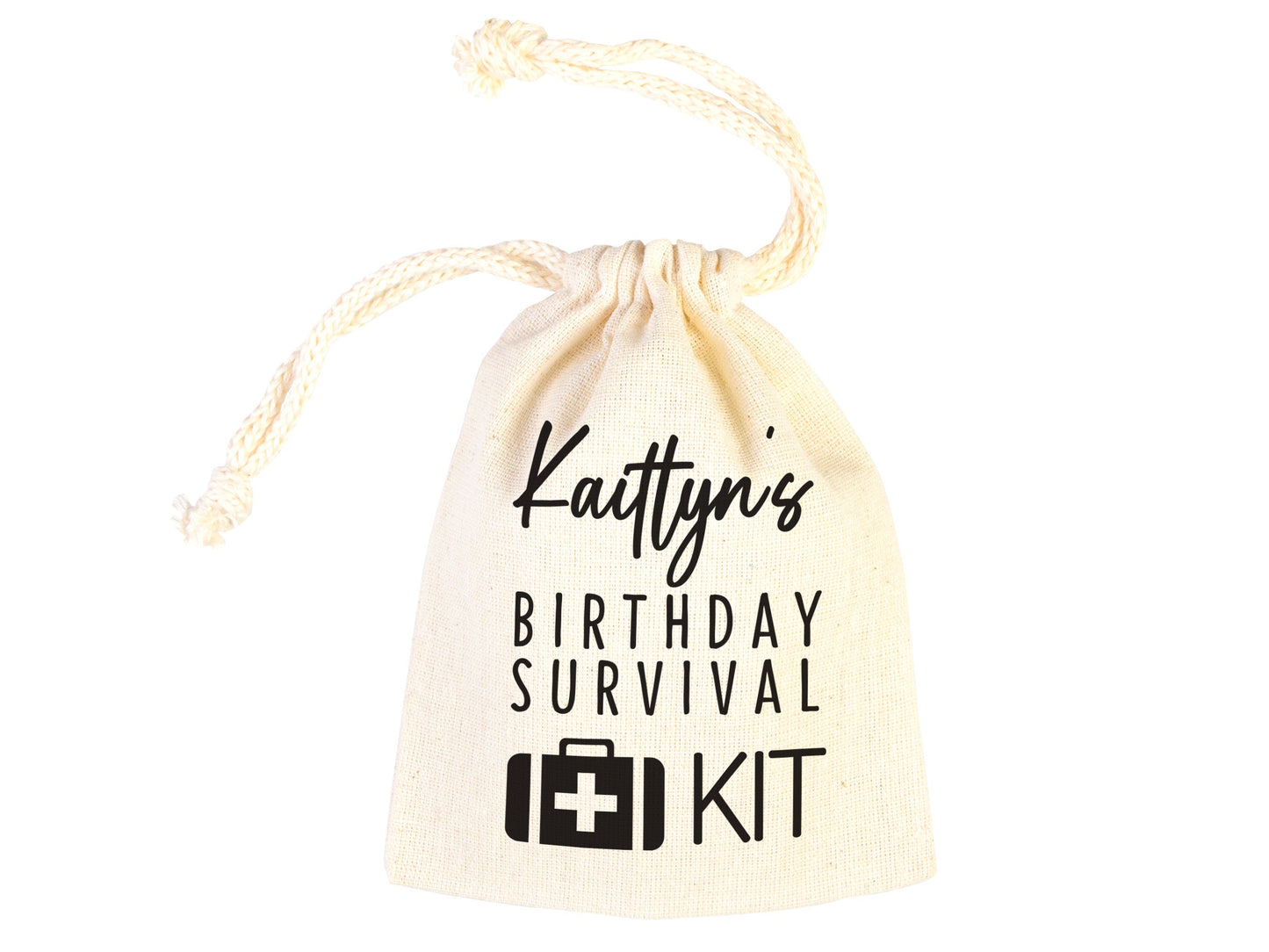 Birthday Party Pouch Bags - Recovery Kit Party Bachelorette Custom Name Print, Organic Cotton Drawstring Pouchs Bag