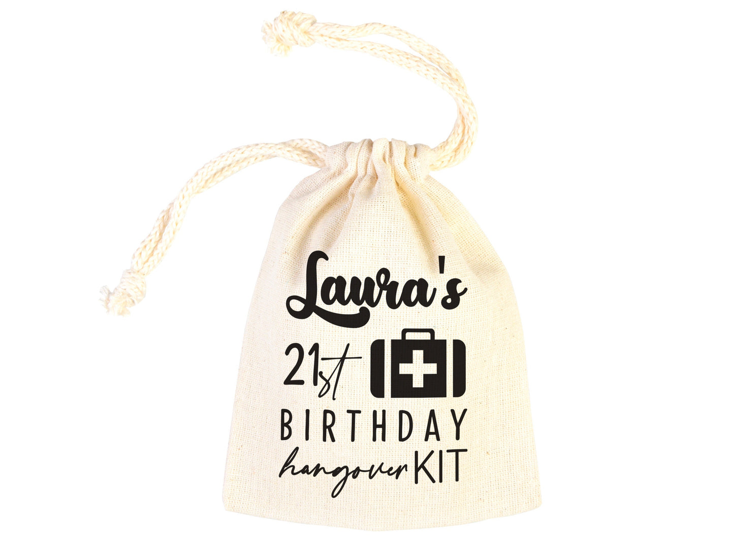 Birthday Party Hangover Kit Bags Birthday Recovery Kit Party Bachelorette Custom Name Print, Cotton Drawstring Pouchs Bag