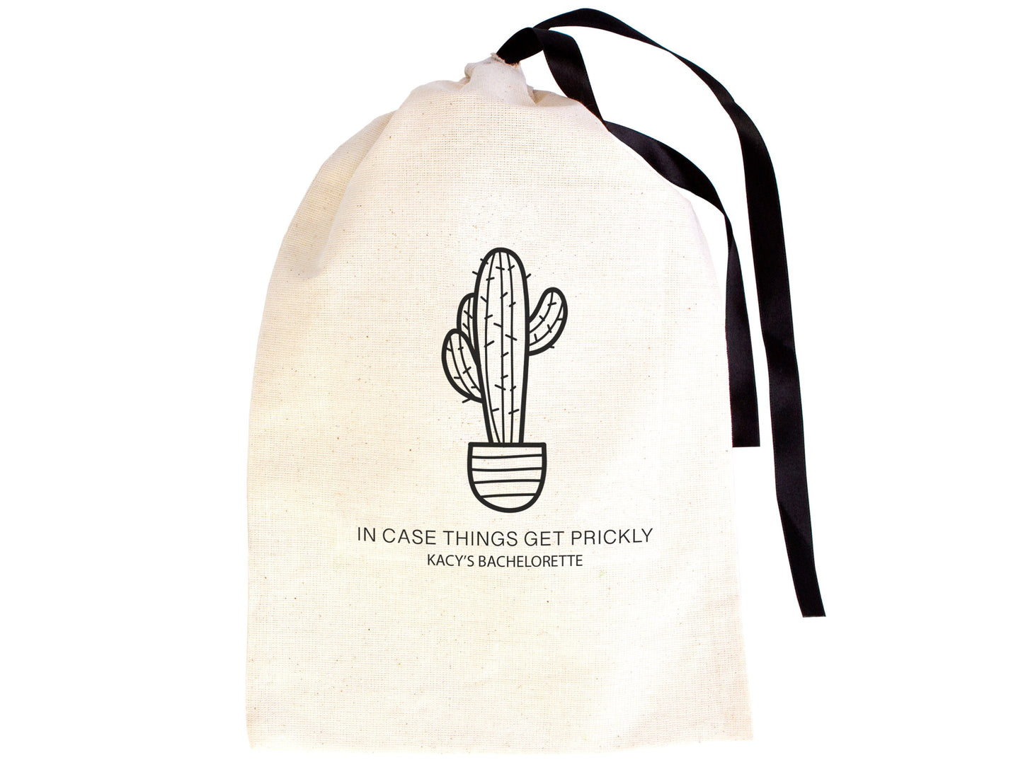 Bachelorette Birthday Party - Cotton Fabric Hangover bags with Black Ribbon - Wedding Recovery Kit
