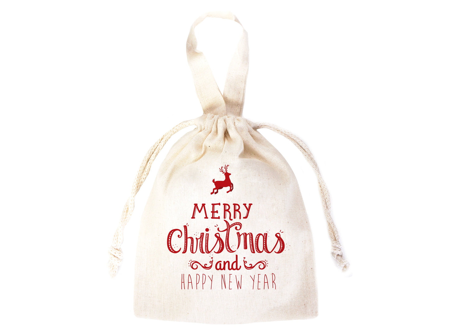 Merry Christmas And New Year Bags, 6"W x 8"H (15 cm x 20 cm) Custom Family or Company Bags, Add Logo & Text, Personalized Cotton Bags