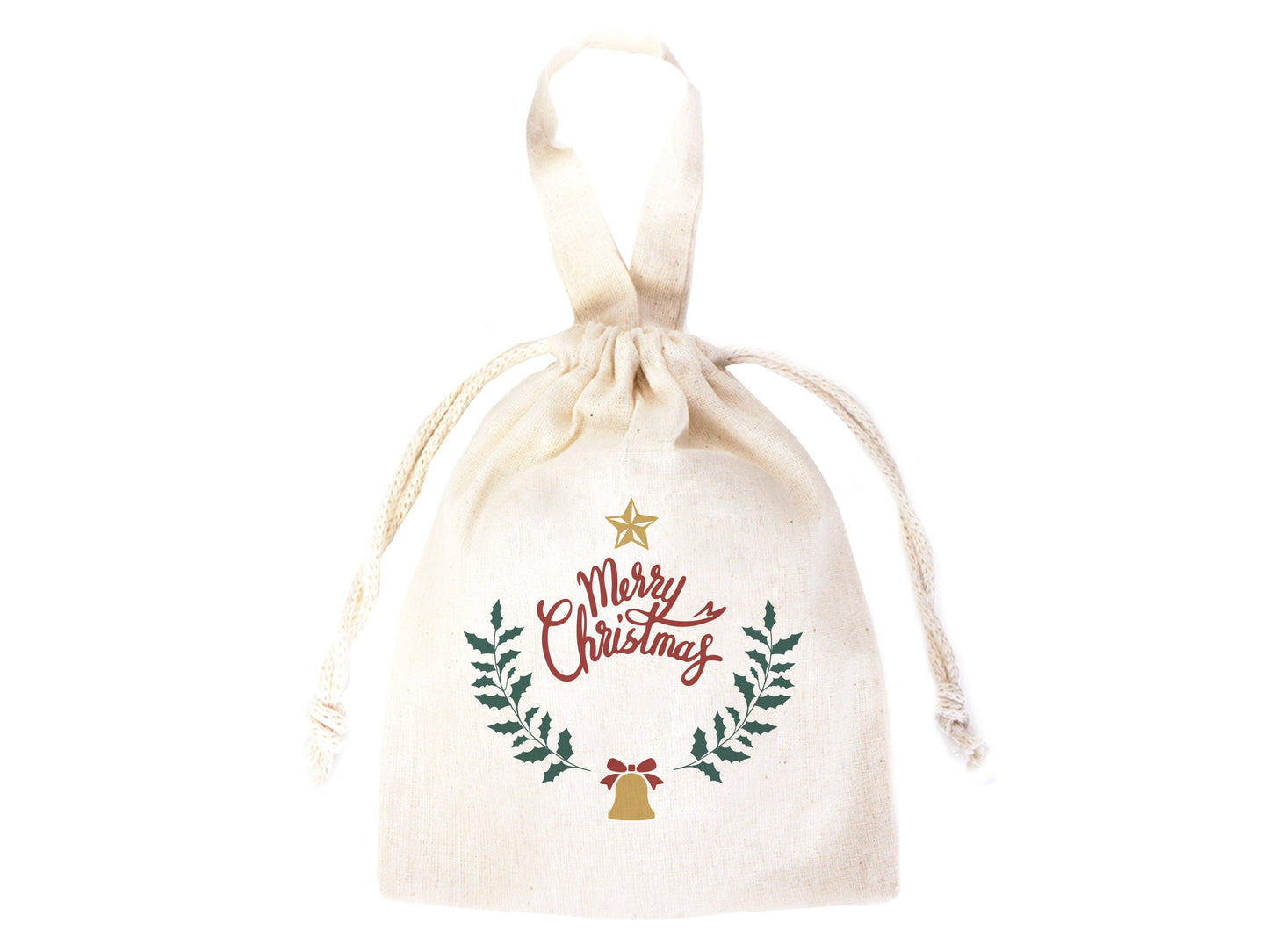 Merry Christmas Bags, 6"W x 8"H (15 cm x 20 cm) - Happy New Year Holiday Gift Bag, Custom Family or Company Bags, Add Logo & Text,Personalized Cotton Bags