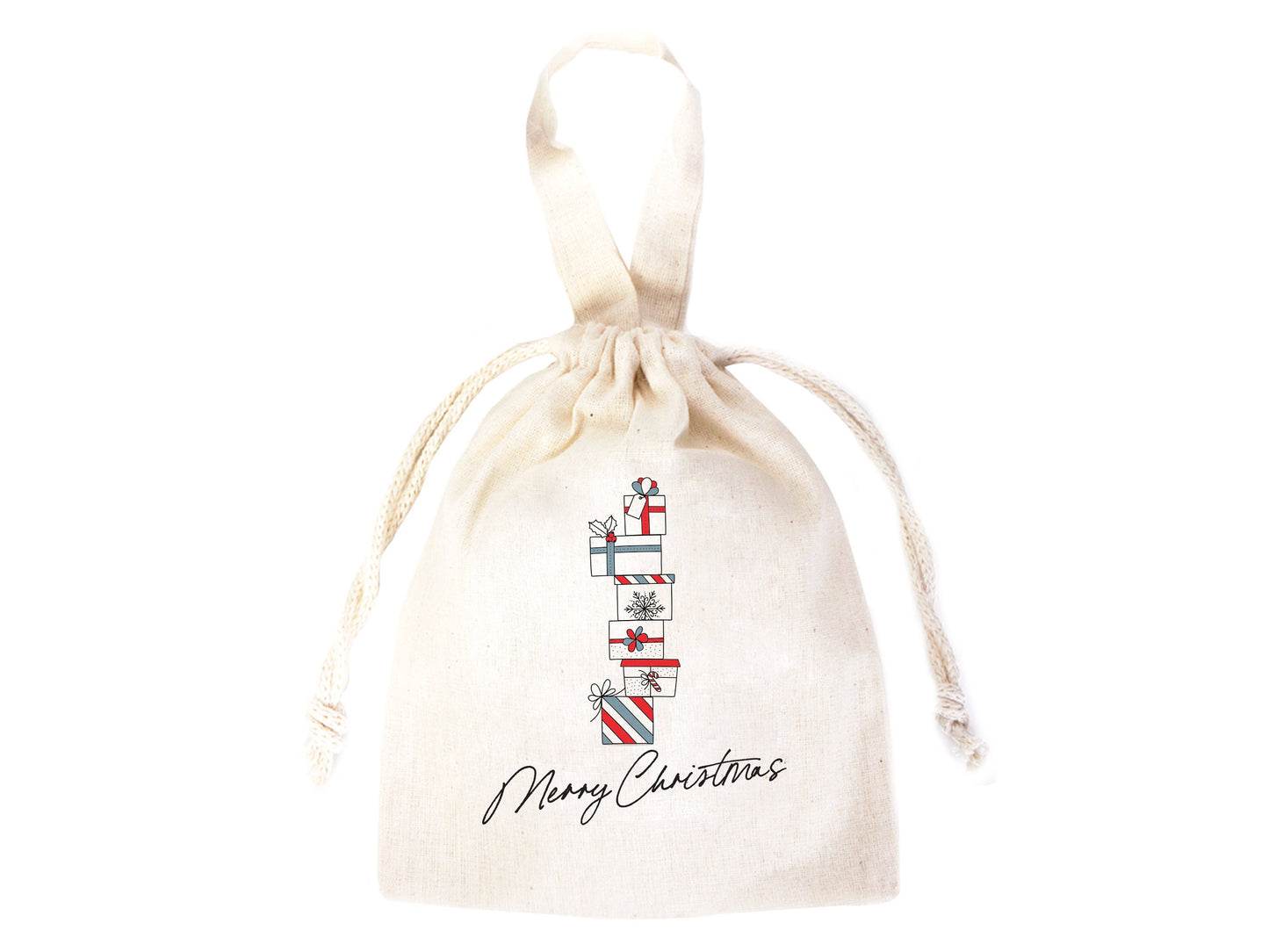 Wholesale Custom Logo Printed Christmas Gift Bags - 6"W x 8"H (15x20 cm) Personalized Cotton and Muslin Bags for Family & Company Gifts | Add Your Logo, Text