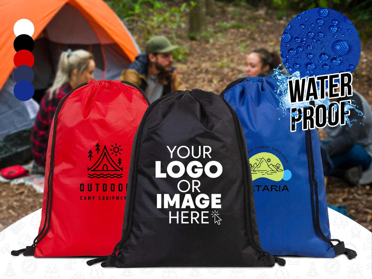 Custom Drawstring Backpack 5"W x 7"H (15 cm x 18 cm) - Waterproof Bag, Wholesale Logo Drawstring Bag