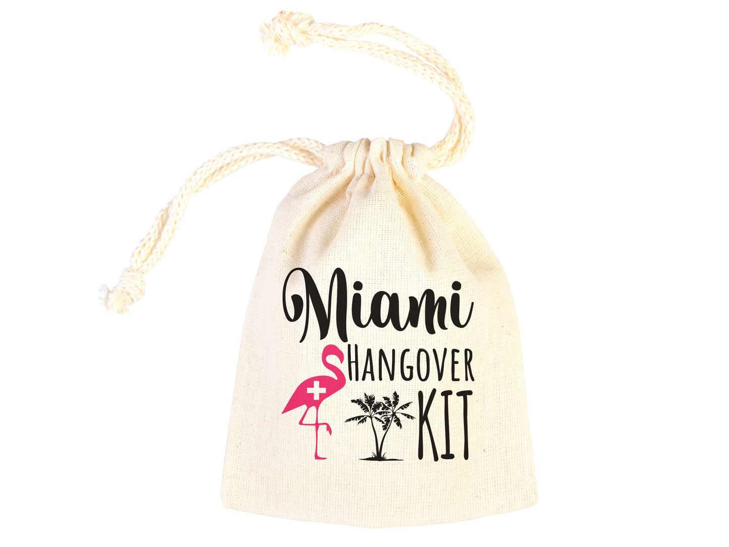 Miami Hangover Kit Bags, Survival Kit Bags Wedding Recovery Kit Party Bachelorette Birthday Party, Organic Cotton Drawstring Pouchs Bag