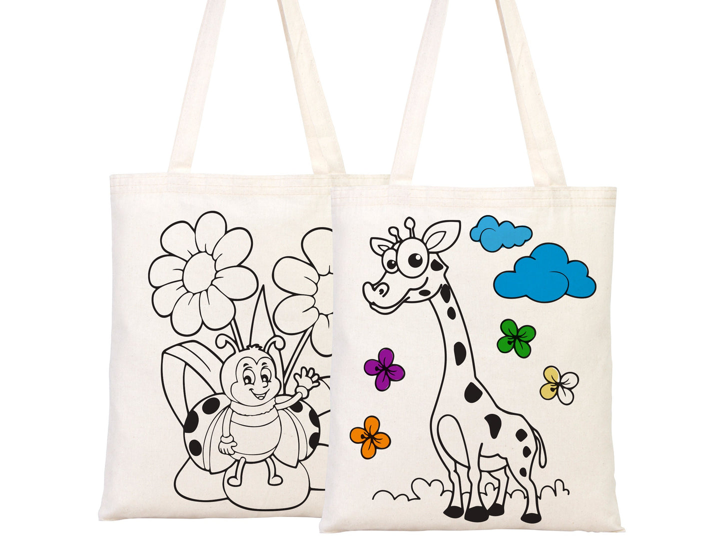 Giraffe and Bee Coloring Bag 14"W x 16"H (35x40 cm), NO PENCIL In This Package, Eco Friendly Coloring For Kids, Gift For Parent, Coloring Activities For Kids