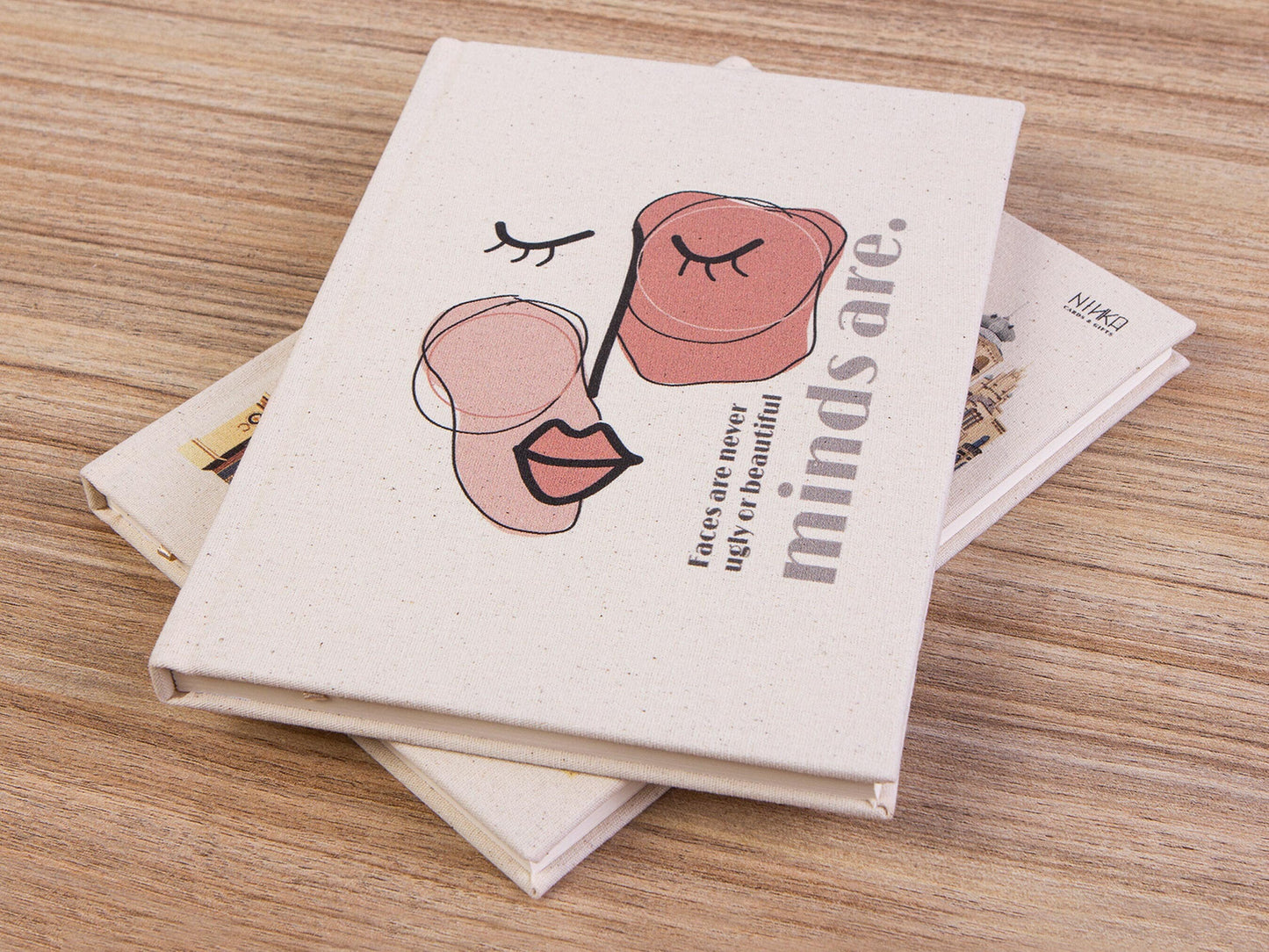 Custom Notebook Personalized A5, 6"W x 8"H (14 x 20 cm) Canvas Cover, Text Logo or Photo Print, Plain Notebook , Paintable Art Sketchbook