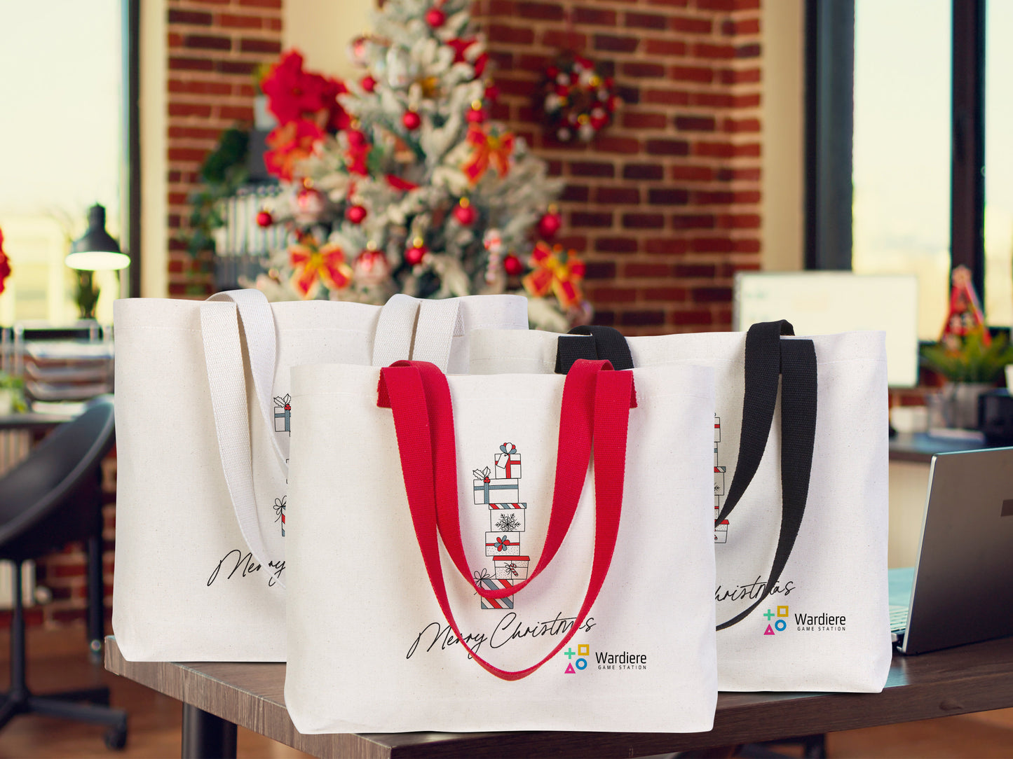Christmas Canvas Tote Bags, 18"W x 14"H x 3"L (45 cm x 35 cm x 8 cm) Canvas Tote Bags, Santa's Gift Bags, Custom Name Tote Bag