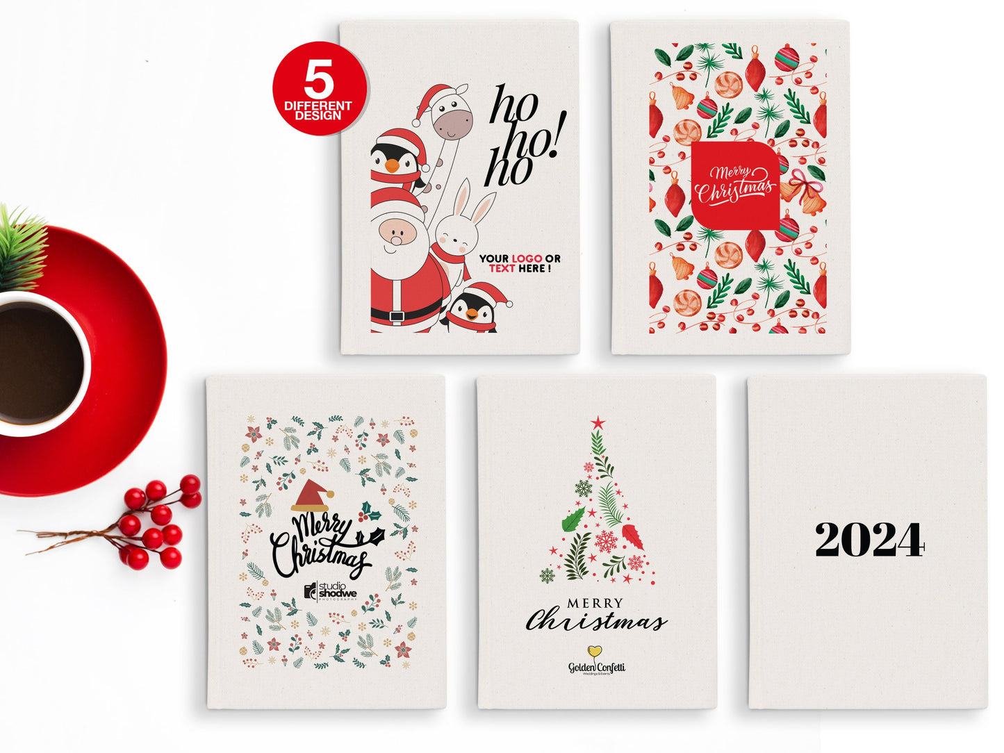 Custom Christmas Sketchbook, 2024 Notebooks, 6"W x 8"H (15 cm x 20 cm) Personalized Notebook Christmas Gift, Custom Logo Print