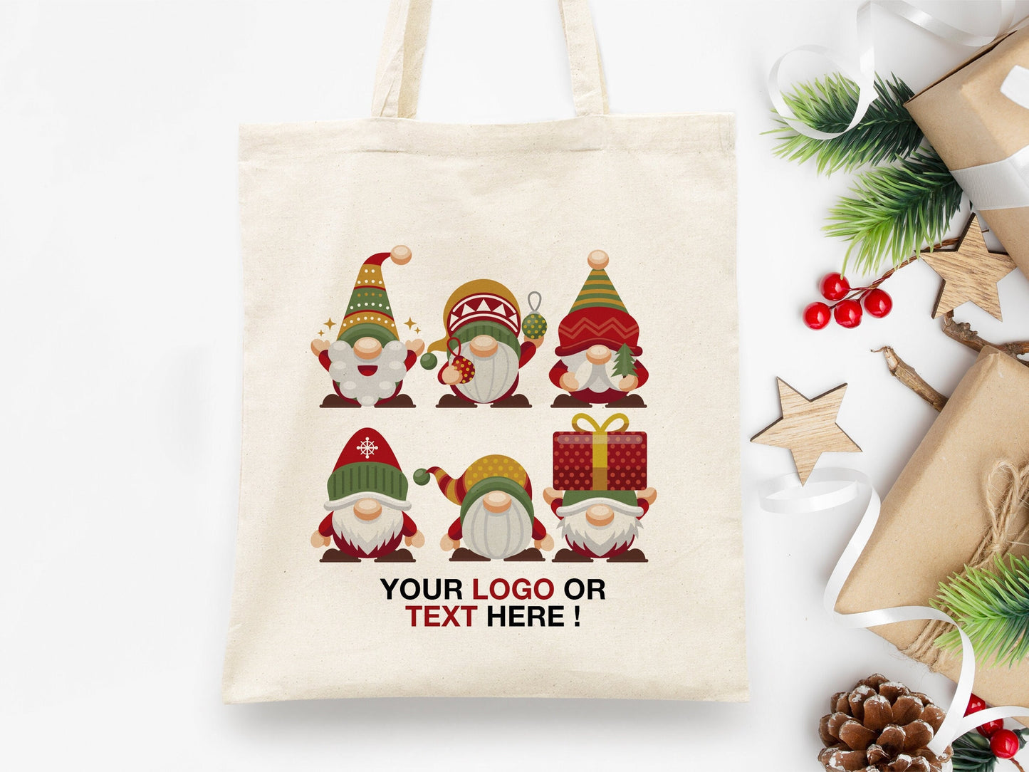 Personalized Gnomie Christmas - 14"W x 16"H (36 cm x 41 cm) Tote Bag - Family Holiday Gift with Custom Name - Christmas Present Tote Bag