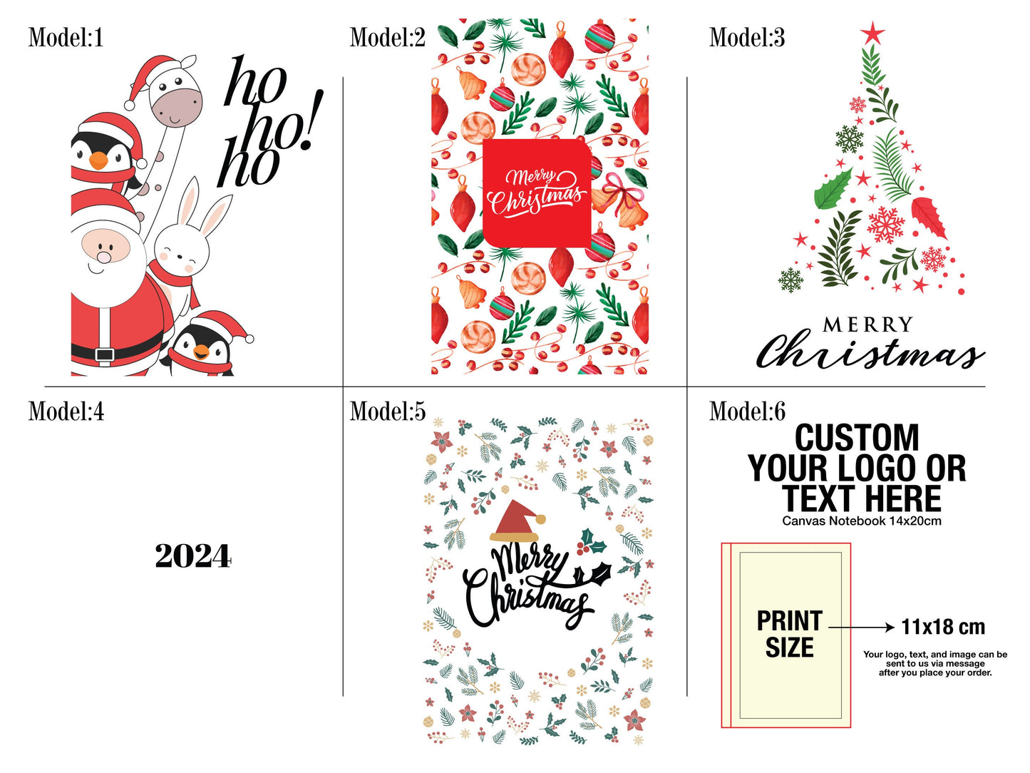 Custom Christmas Sketchbook, 2024 Notebooks, 6"W x 8"H (15 cm x 20 cm) Personalized Notebook Christmas Gift, Custom Logo Print