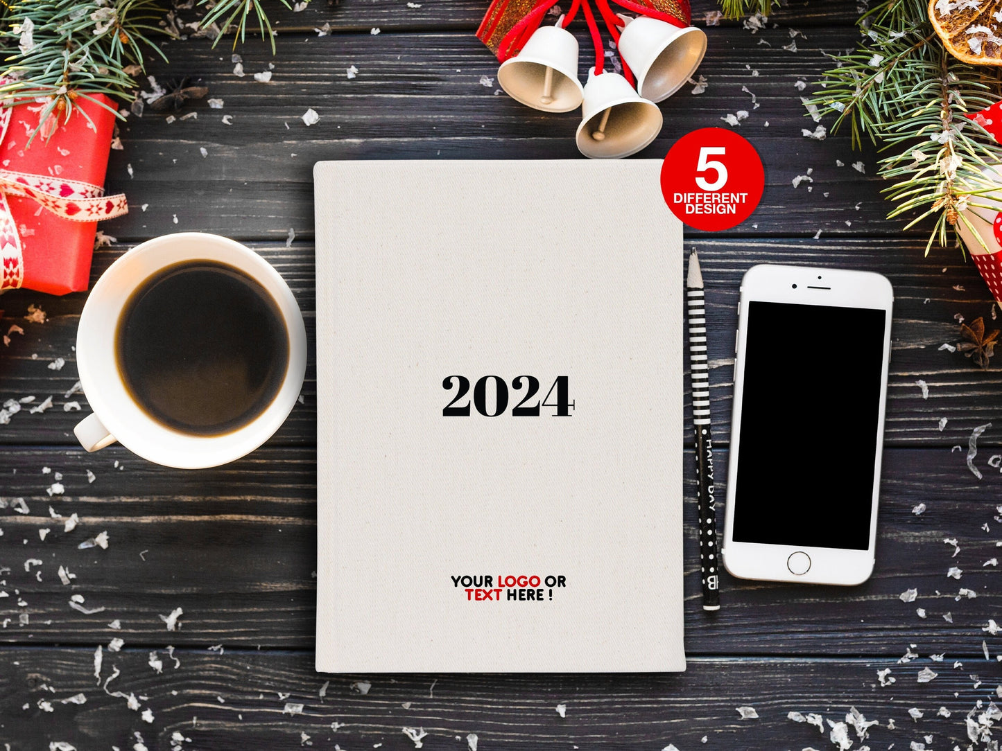 Custom Christmas Sketchbook, 2024 Notebooks, 6"W x 8"H (15 cm x 20 cm) Personalized Notebook Christmas Gift, Custom Logo Print