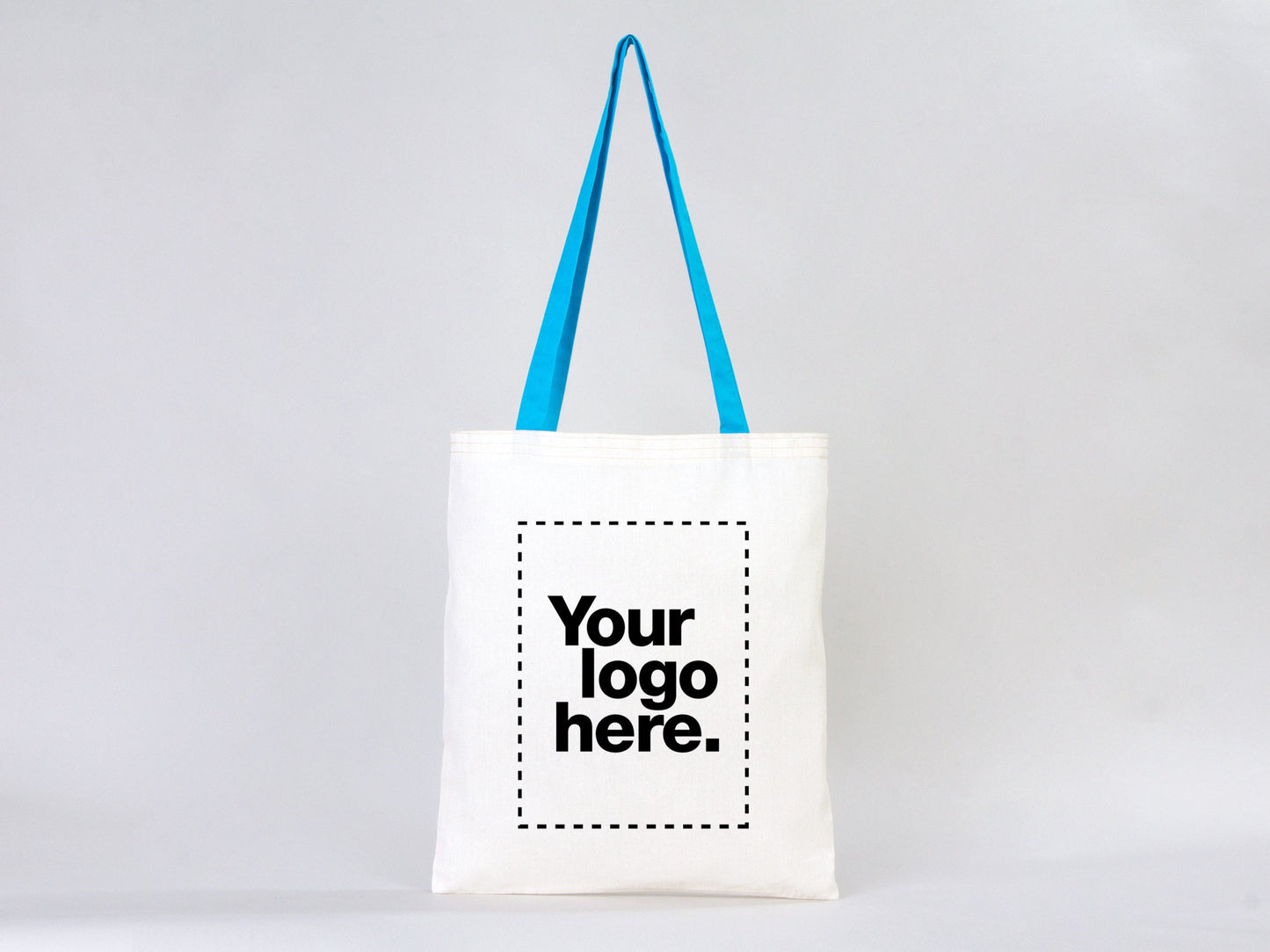 Custom Tote Bag with Turquoise Handle - 14"W x 16"H (35 cm x 40 cm) - Wholesale Tote Bags with Your Logo - 100% Cotton Organic Tote Bags