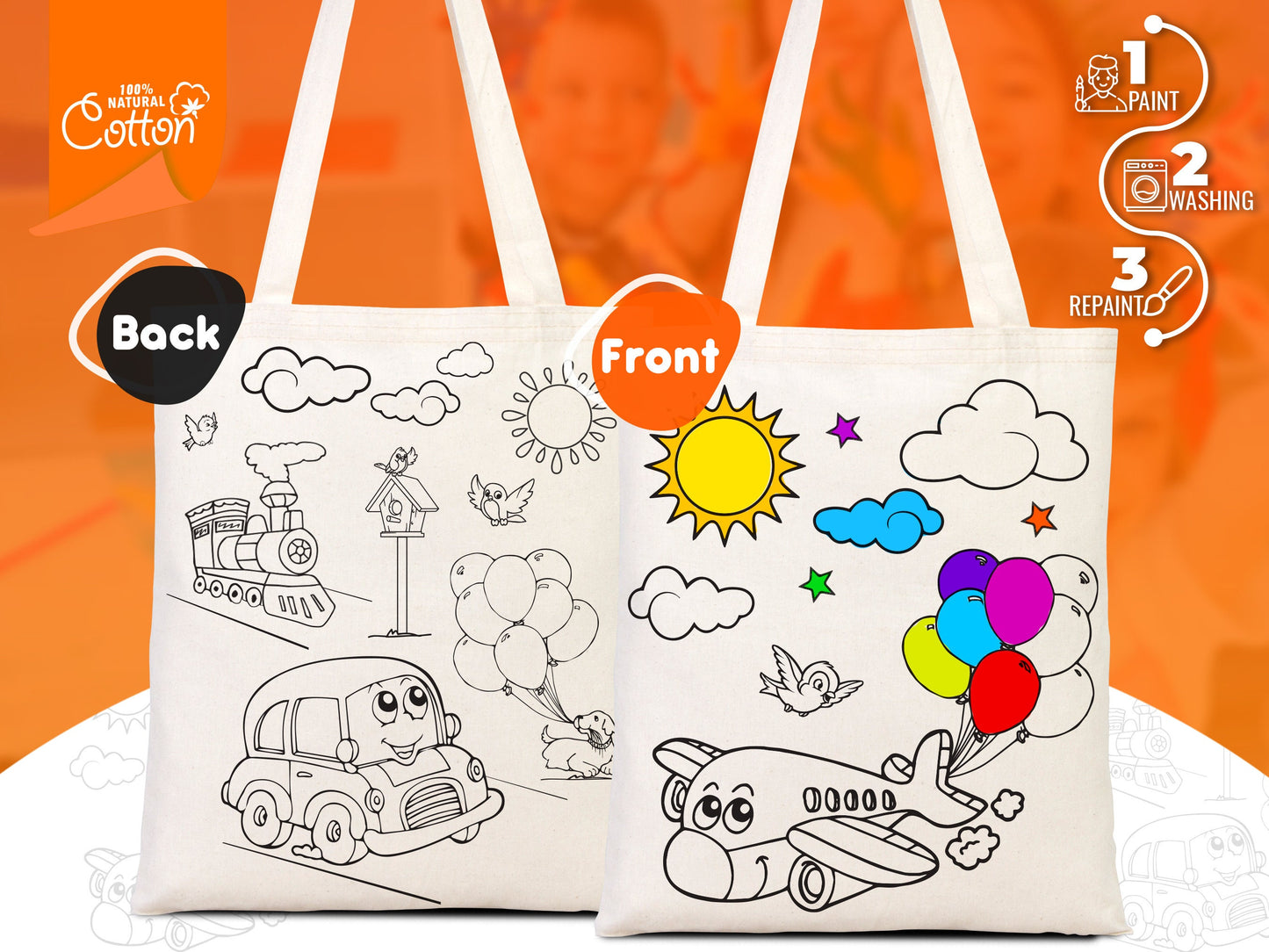 Painting Coloring Bag, NO PENCIL In This Package, 14"W x 16"H (35.5 cm x 40 cm) Car and Plane Coloring Bag, Washable Coloring for Kids, Fun Coloring Activities