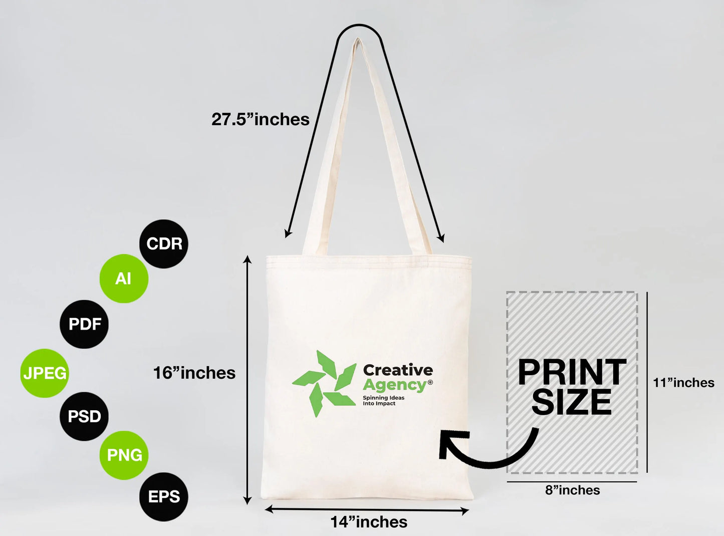 Custom Tote Bags With Logo – 8 oz Cotton Fabric, Reusable & Printable
