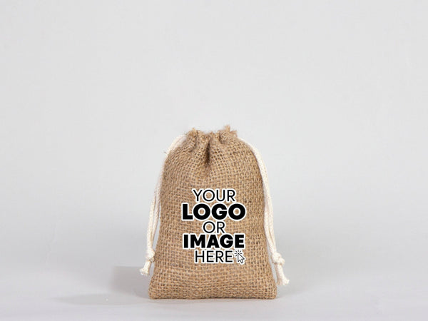 Custom Coffee Burlap Drawstring Bags - 100% Natural Jute (4"W x 5"H) - Pamusan.com
