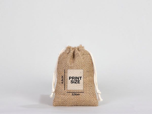 Custom Coffee Burlap Drawstring Bags - 100% Natural Jute (4"W x 5"H) - Pamusan.com