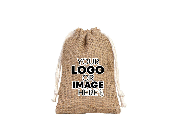 Custom Coffee Burlap Drawstring Bags - 100% Natural Jute (4"W x 5"H) - Pamusan.com