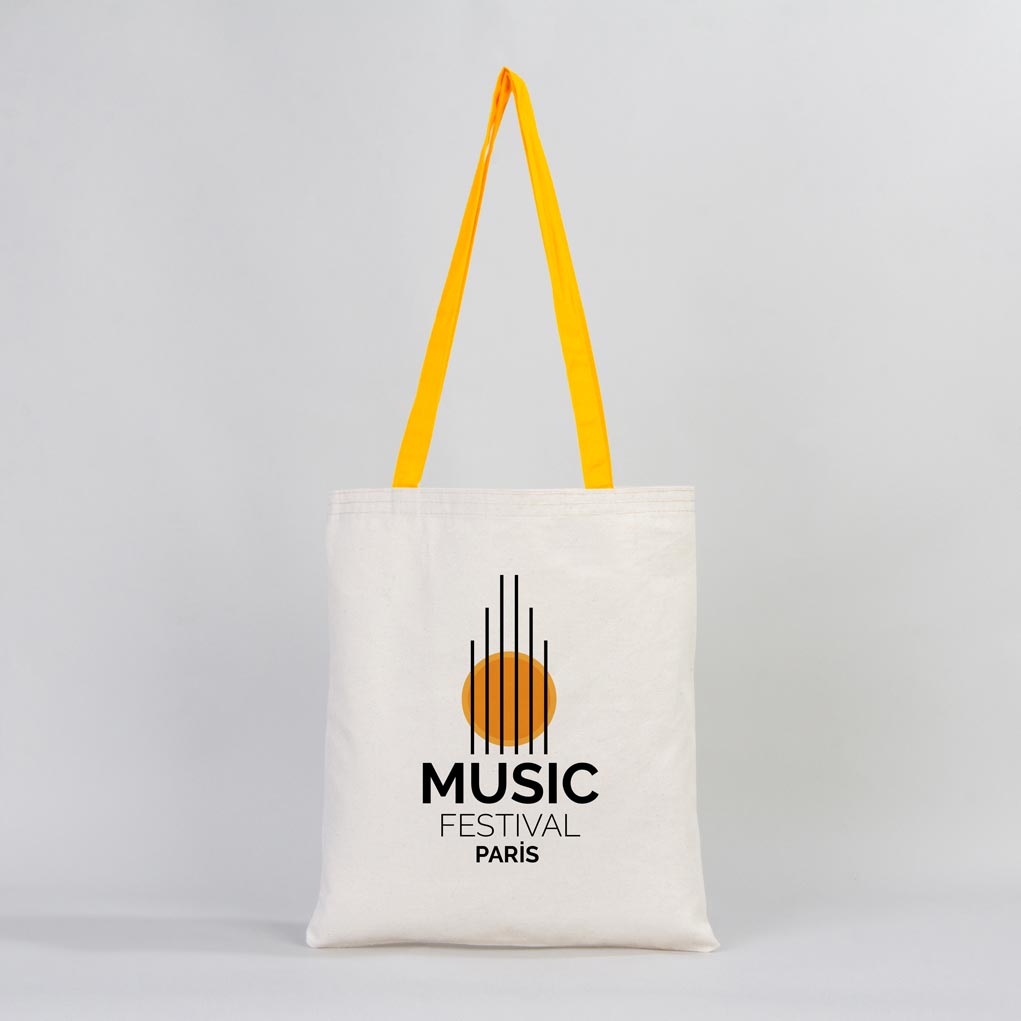 Canvas Bag Yellow Handle - 14"W x 16"H (35 cm x 40 cm) Inner Pocket (Customize)