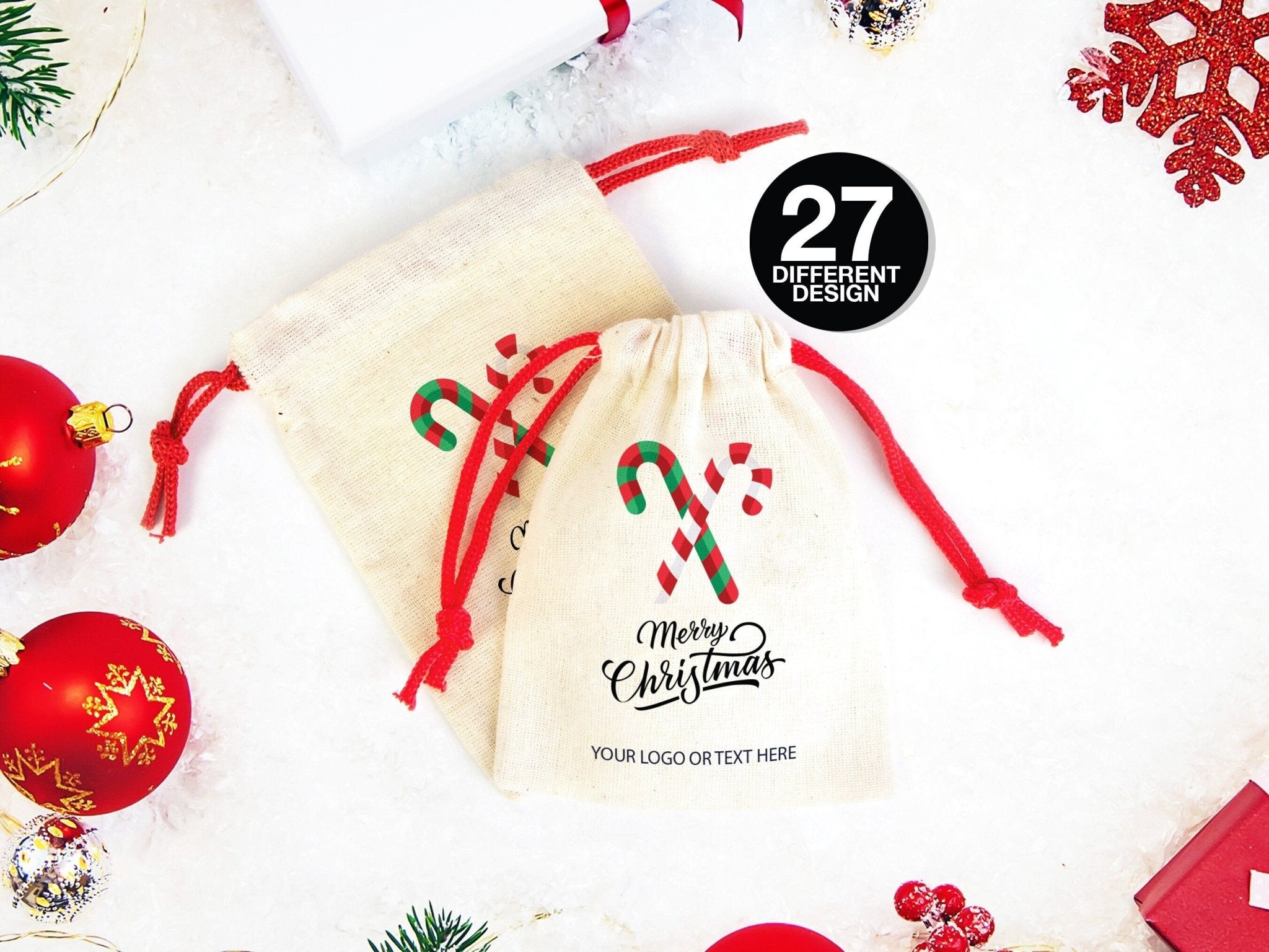 Merry Christmas Bags Custom Drawstring Gift Pouches — free download