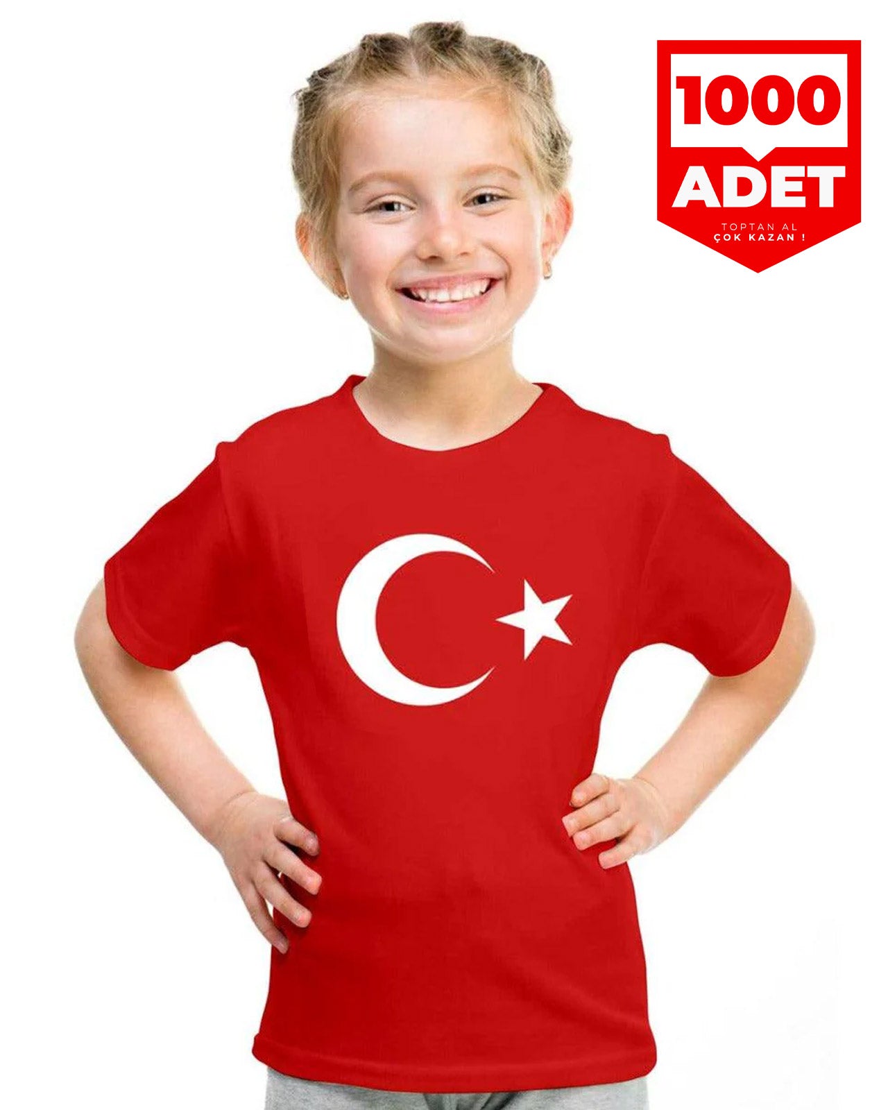 Moon Star Printed Red Kid T-Shirt - 1000 - Single Color Printing