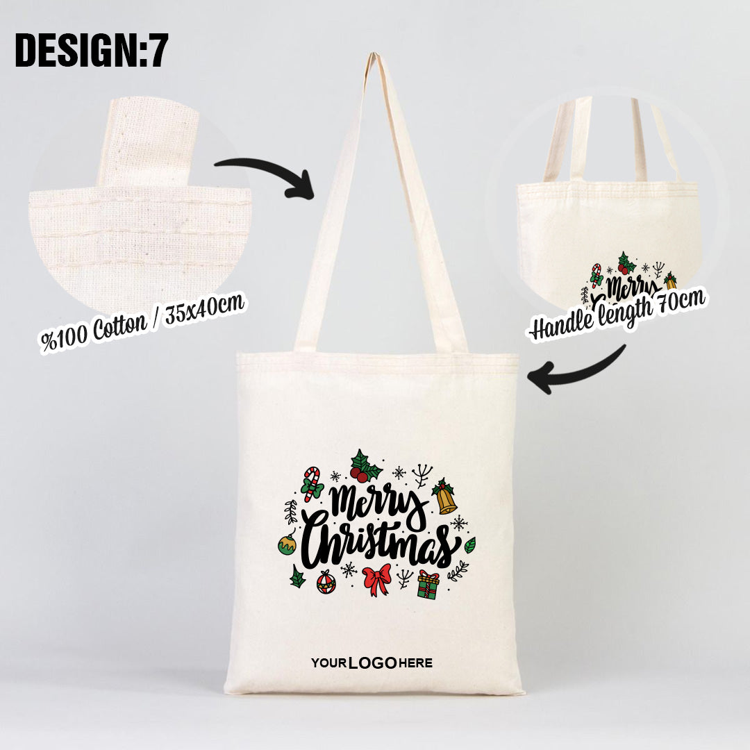 Merry Christmas Printed Tote Bag 14" W x 16" H (35 cm x 40 cm) - (Customize)