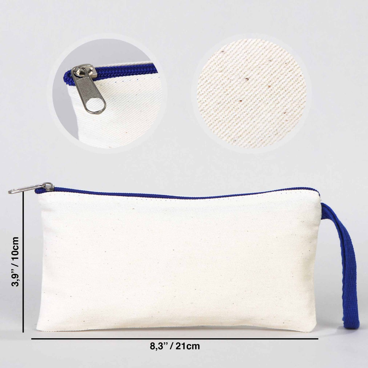 Fabric Pencil Case - 8" W x 4" H (21x10 cm) - Dark Blue Zippered