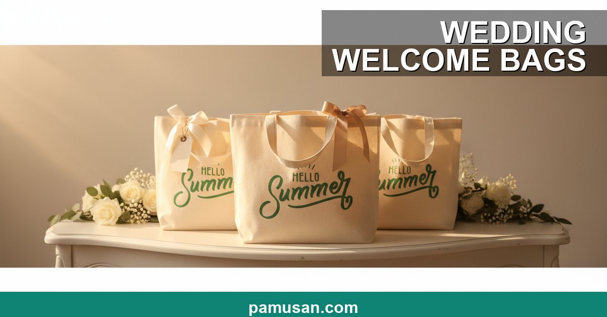 Custom wedding welcome bags prepared for hotel guests at a destination wedding