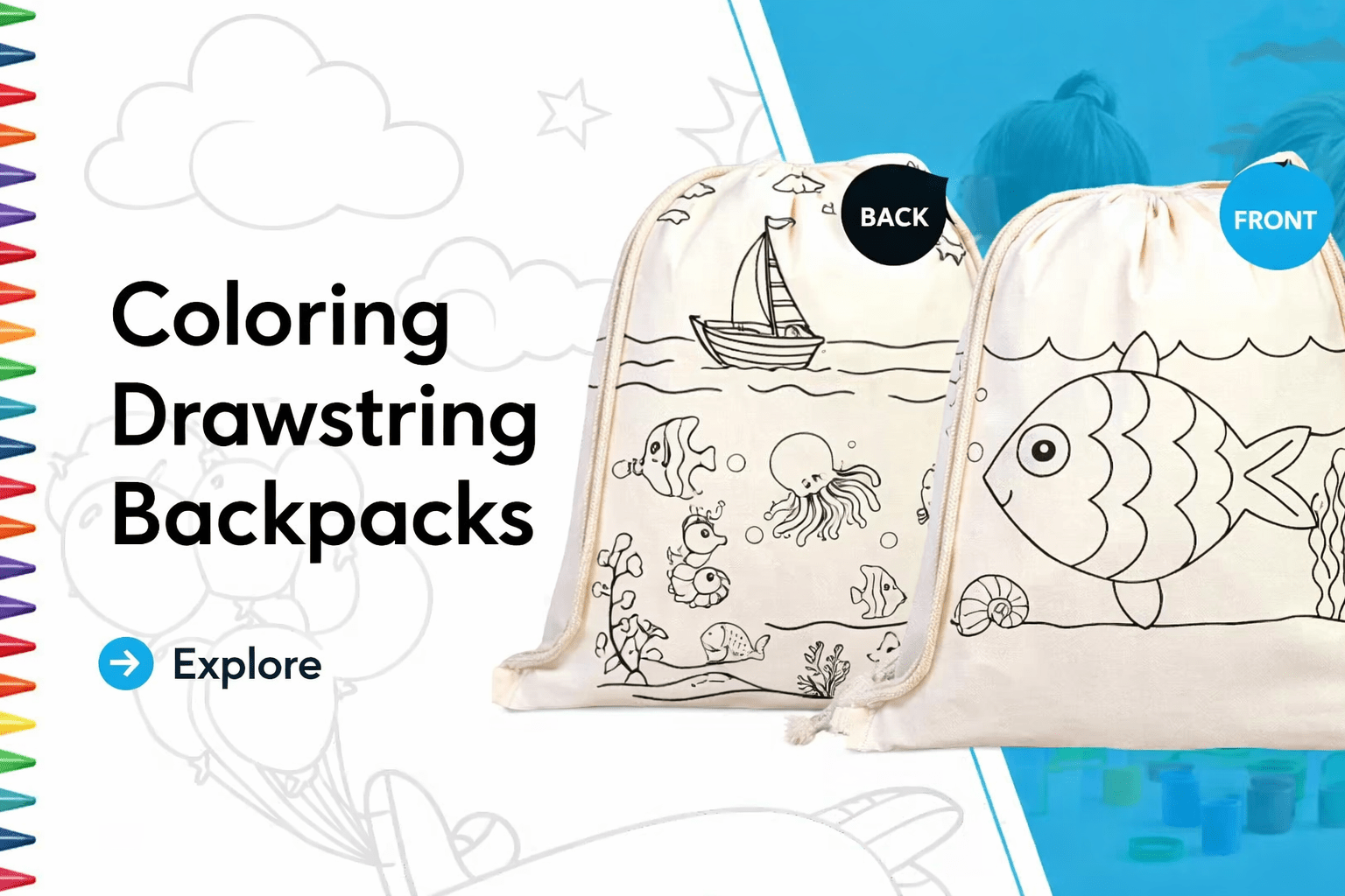 Coloring Drawstring Backpacks for Kids | Dyeable & Custom Bulk