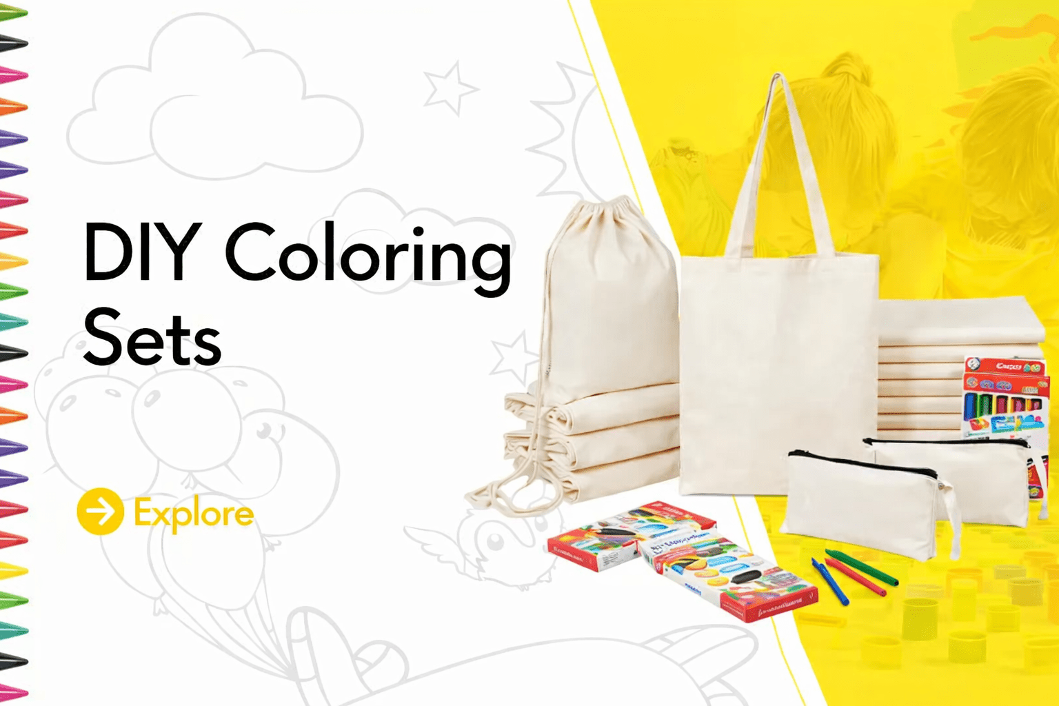 Colerring Set DIY Coloring Sets for Kids | Blank Fabric Bags | Pamusan